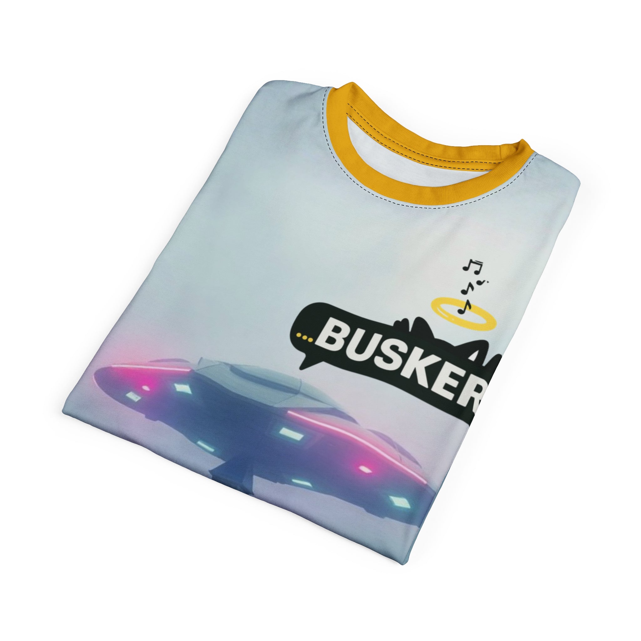 Cool Graphic Tee for Music Lovers | UFO Busker Design, Unique T-Shirt, Music Festival Wear, Quirky Gift, Unisex Casual Wear