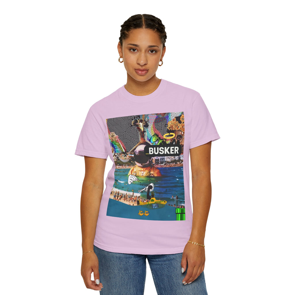 Vibrant Busker T-Shirt, Unisex Graphic Tee, Street Art Inspired Apparel, Casual Wear, Summer Festival Clothing