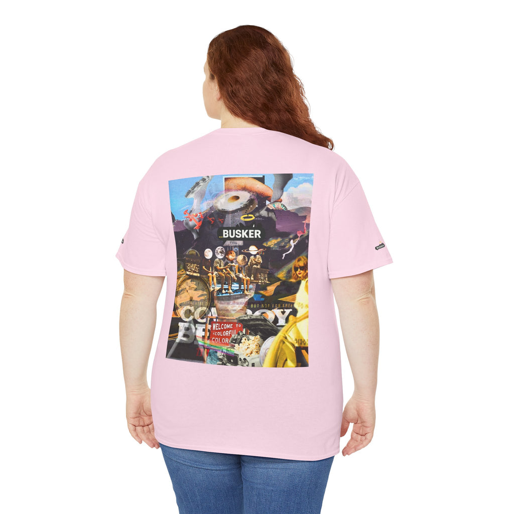 Busker Collage Graphic Tee — Vintage Music Poster Streetwear