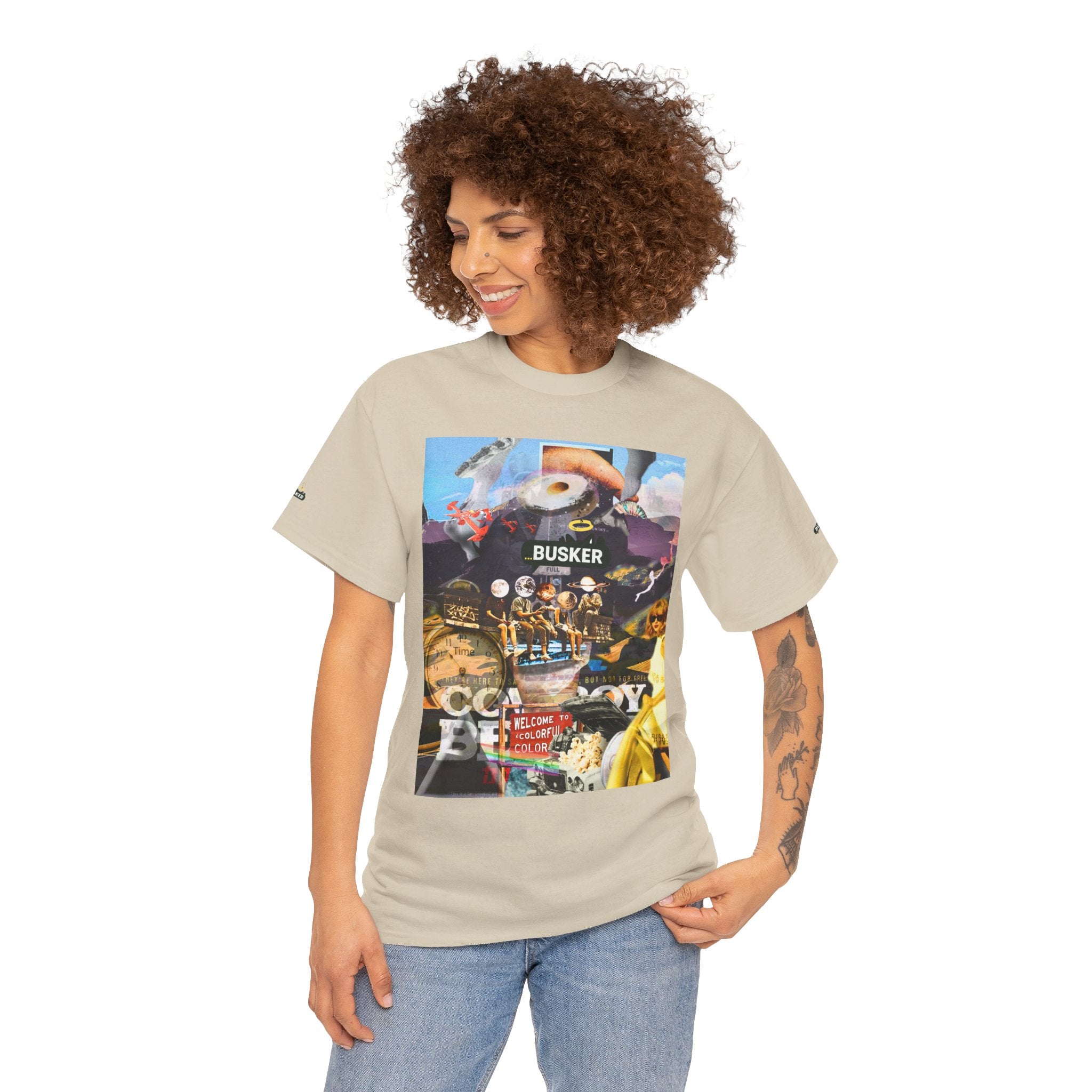 Busker Collage Graphic Tee — Vintage Music Poster Streetwear