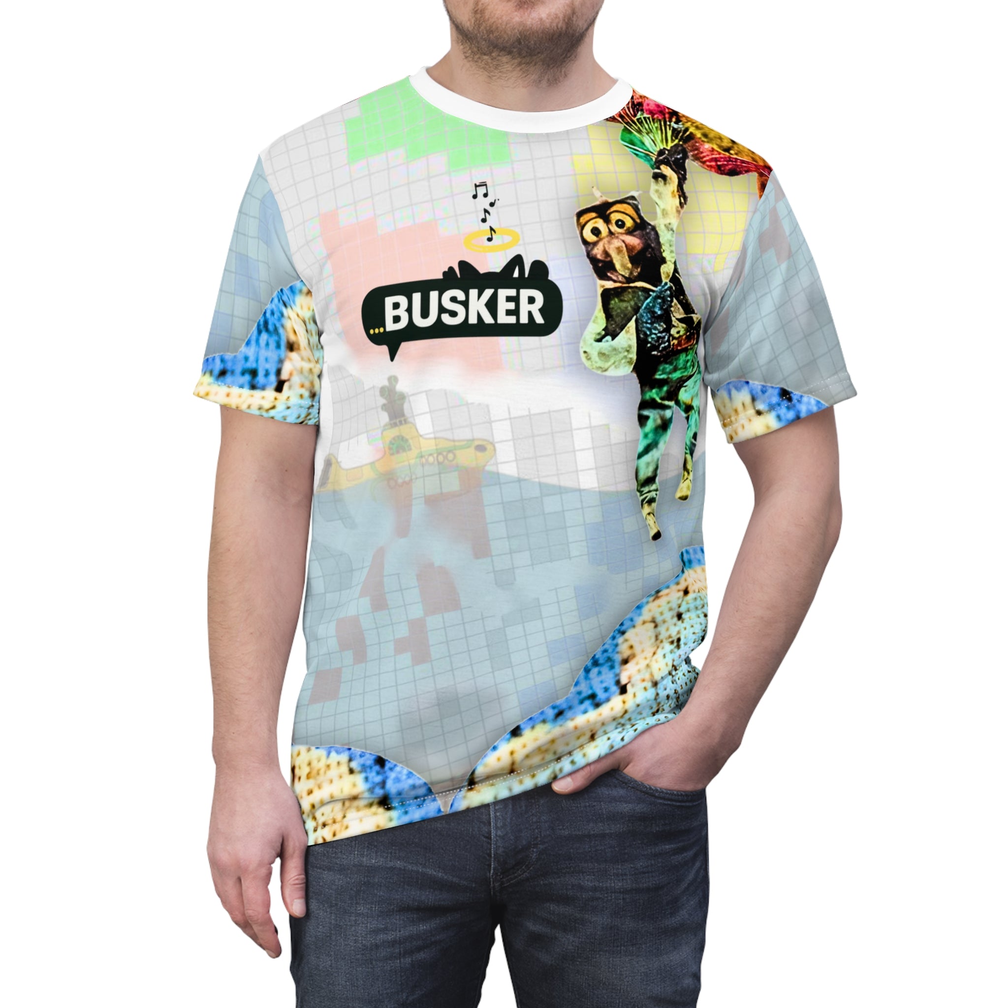 Colorful Unisex Cut & Sew Tee - 'BUSKER' Graphic Design for Creative Souls