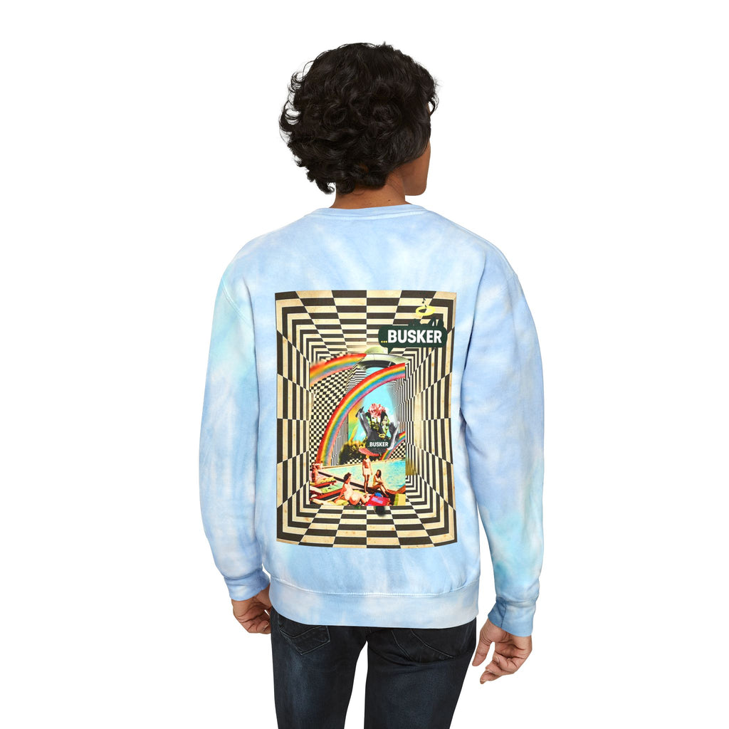 Retro Tie-Dye Sweatshirt with Rainbow Busker Design