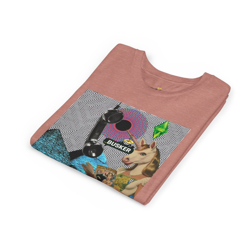 Youth Graphic Tee with Fun 'Busker' Design, Cool Summer Shirt, Gifts for Kids, Festival Attire, Trendy Youthwear