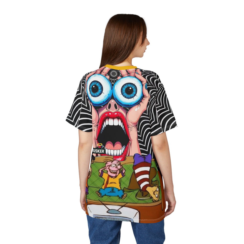 Bold Graphic Tee for Cartoon Lovers | Edgy AOP Unisex T-Shirt | Fun Gift for Anime Fans, Graphic Print Tee, Casual Wear