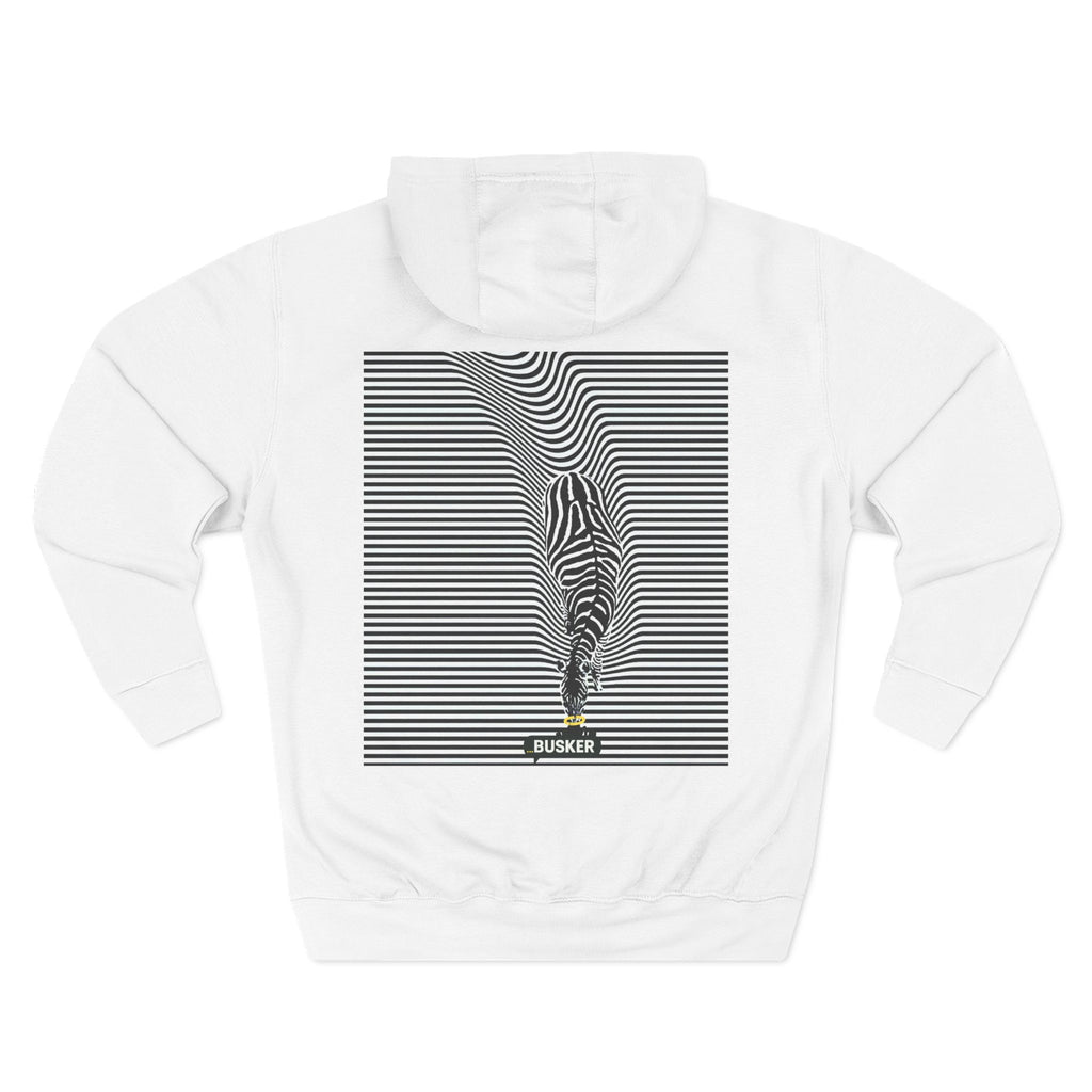 Busker Three-Panel Fleece Hoodie, Striped Design, Unisex Fashion Hoodie, Cozy Gift for Music Lovers, Street Performer Style