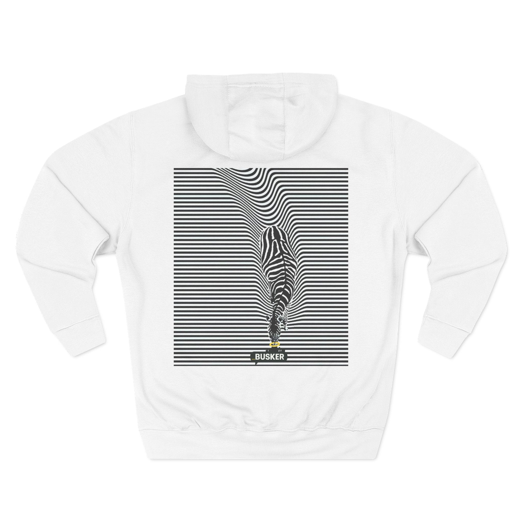 Busker Three-Panel Fleece Hoodie, Striped Design, Unisex Fashion Hoodie, Cozy Gift for Music Lovers, Street Performer Style