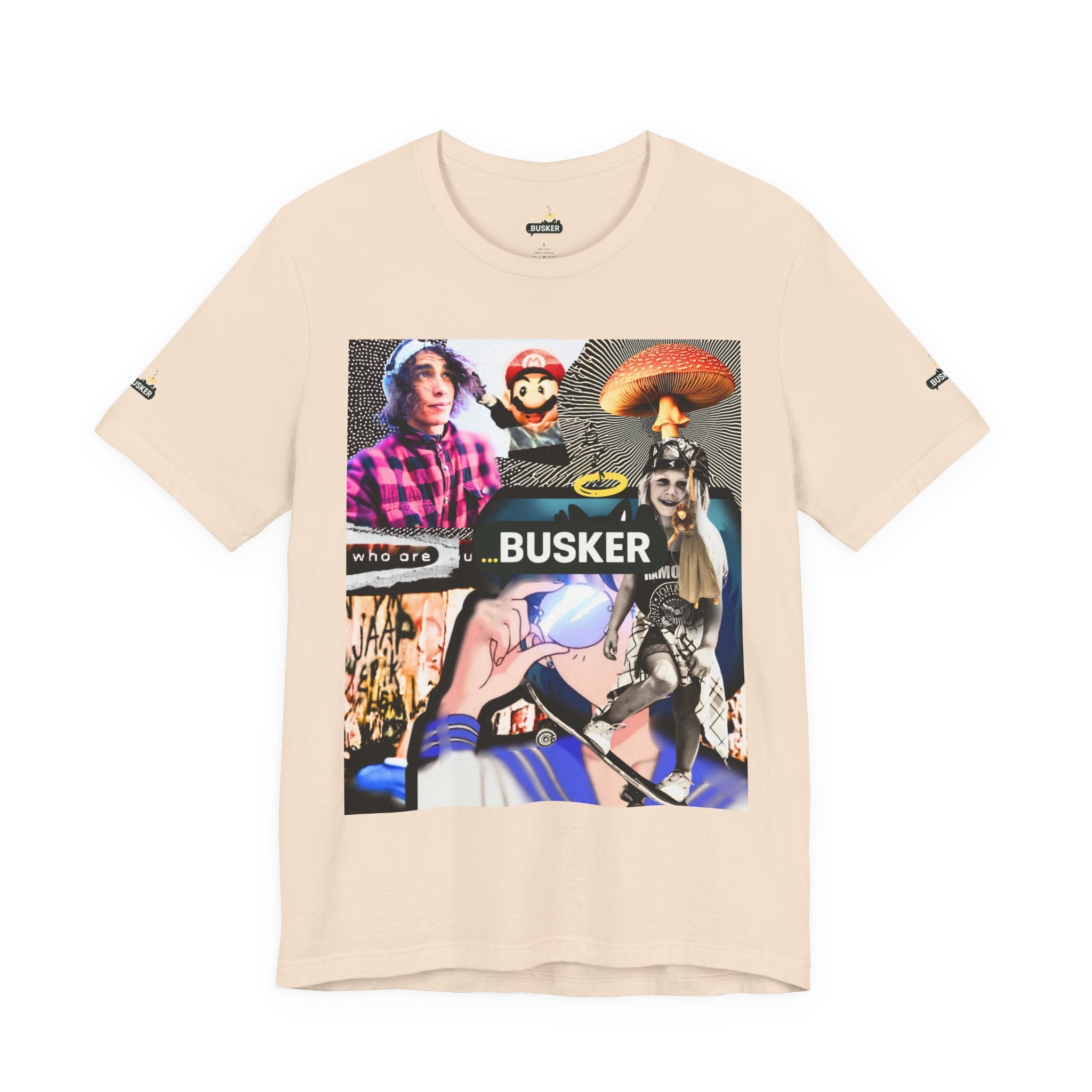 Busker Vibe Unisex Tee - Music & Art Collage Design