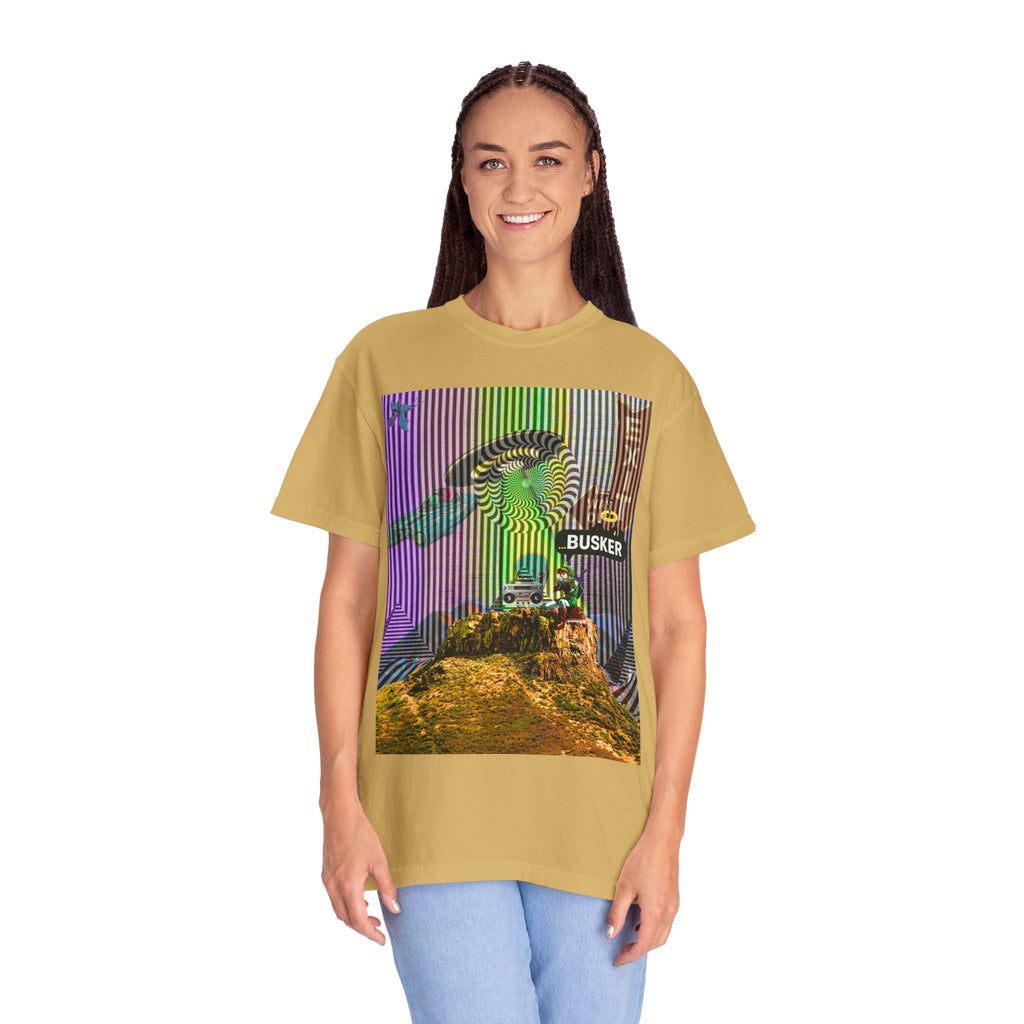 Psychedelic Busker T-Shirt, Unisex Graphic Tee, Music Lover Gift, Festival Wear, Casual Streetwear, Colorful Arttee