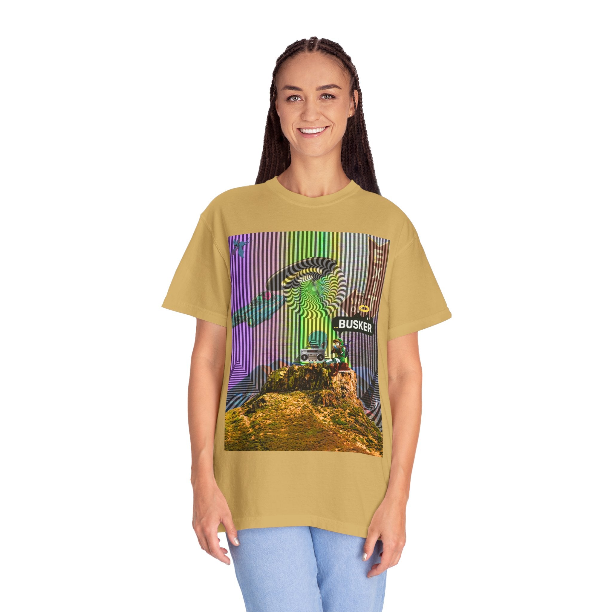 Psychedelic Busker T-Shirt, Unisex Graphic Tee, Music Lover Gift, Festival Wear, Casual Streetwear, Colorful Arttee