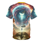Cosmic Adventure Unisex Tee, Fantasy T-Shirt, Artistic AOP Shirt, Gift for Dreamers, Unique Casual Wear, Festival Clothing