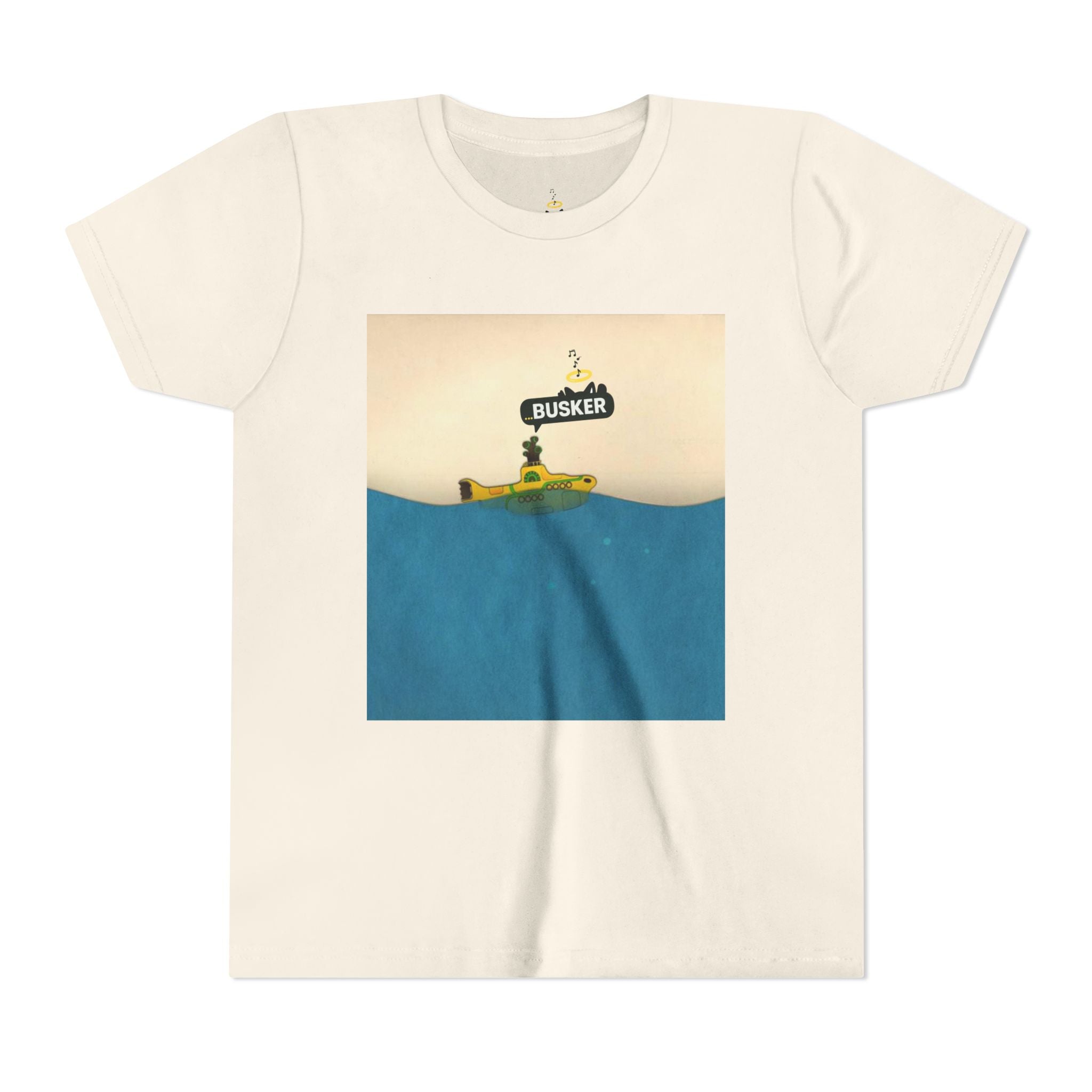 Whimsical Youth Tee with 'Busker' Design, Fun Gift, Summer Style, Music Lovers, Kid's Fashion, Creative Apparel