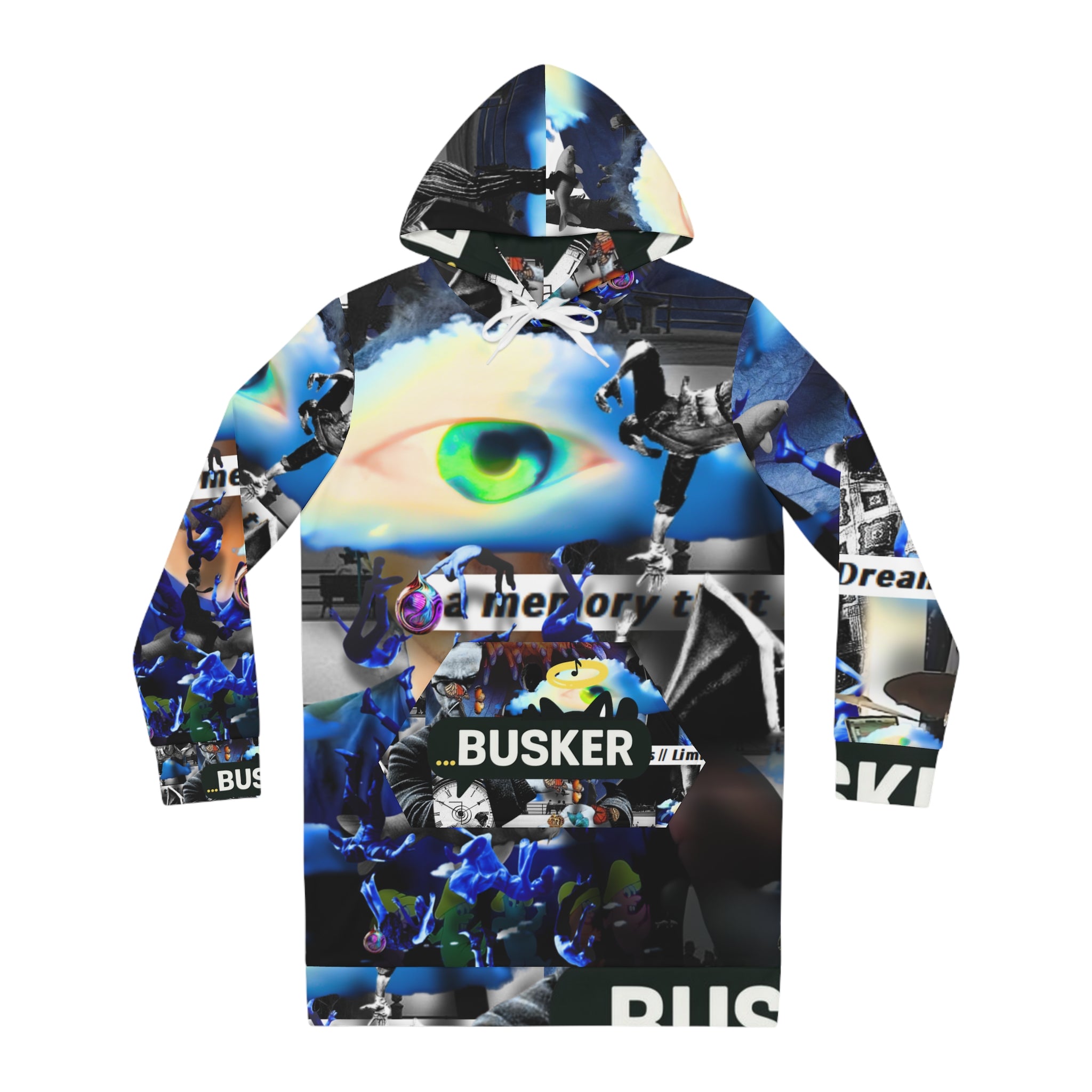Busker Eye Hoodie Dress — All-Over Print Graphic Streetwear