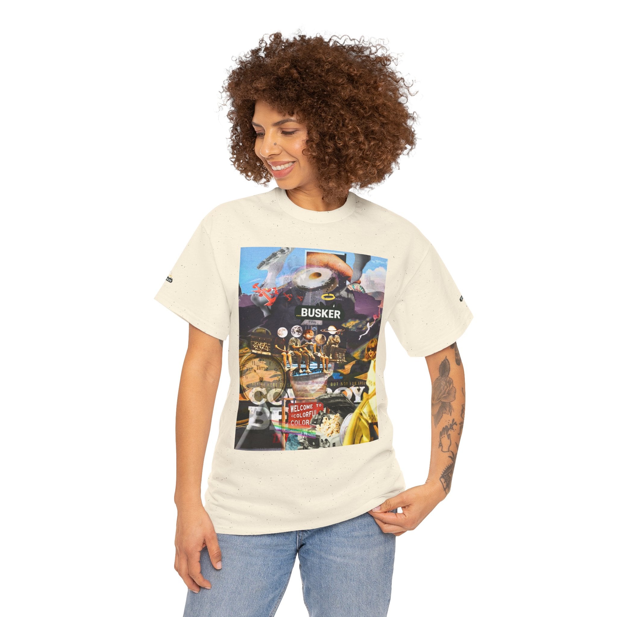 Busker Collage Graphic Tee — Vintage Music Poster Streetwear