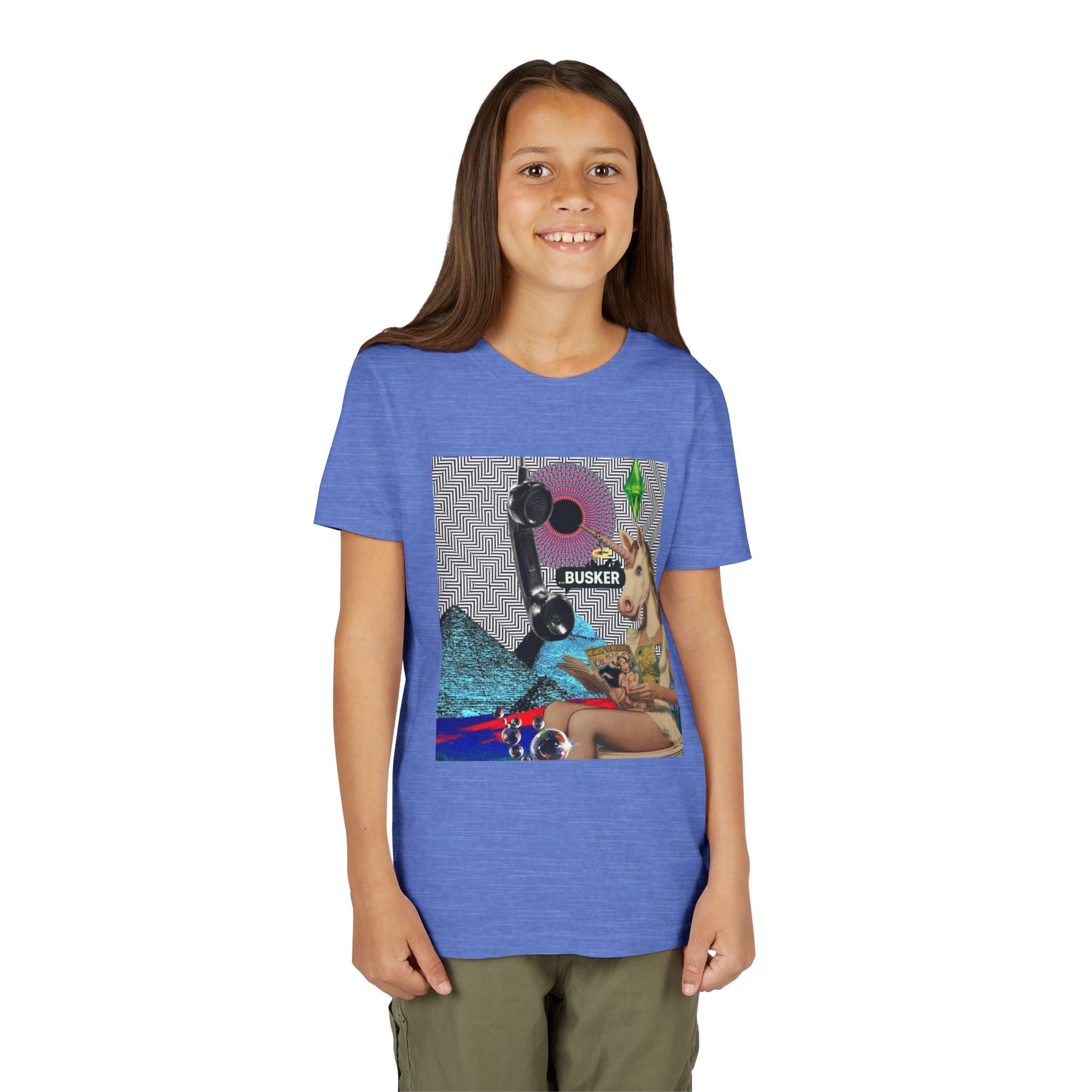 Youth Graphic Tee with Fun 'Busker' Design, Cool Summer Shirt, Gifts for Kids, Festival Attire, Trendy Youthwear