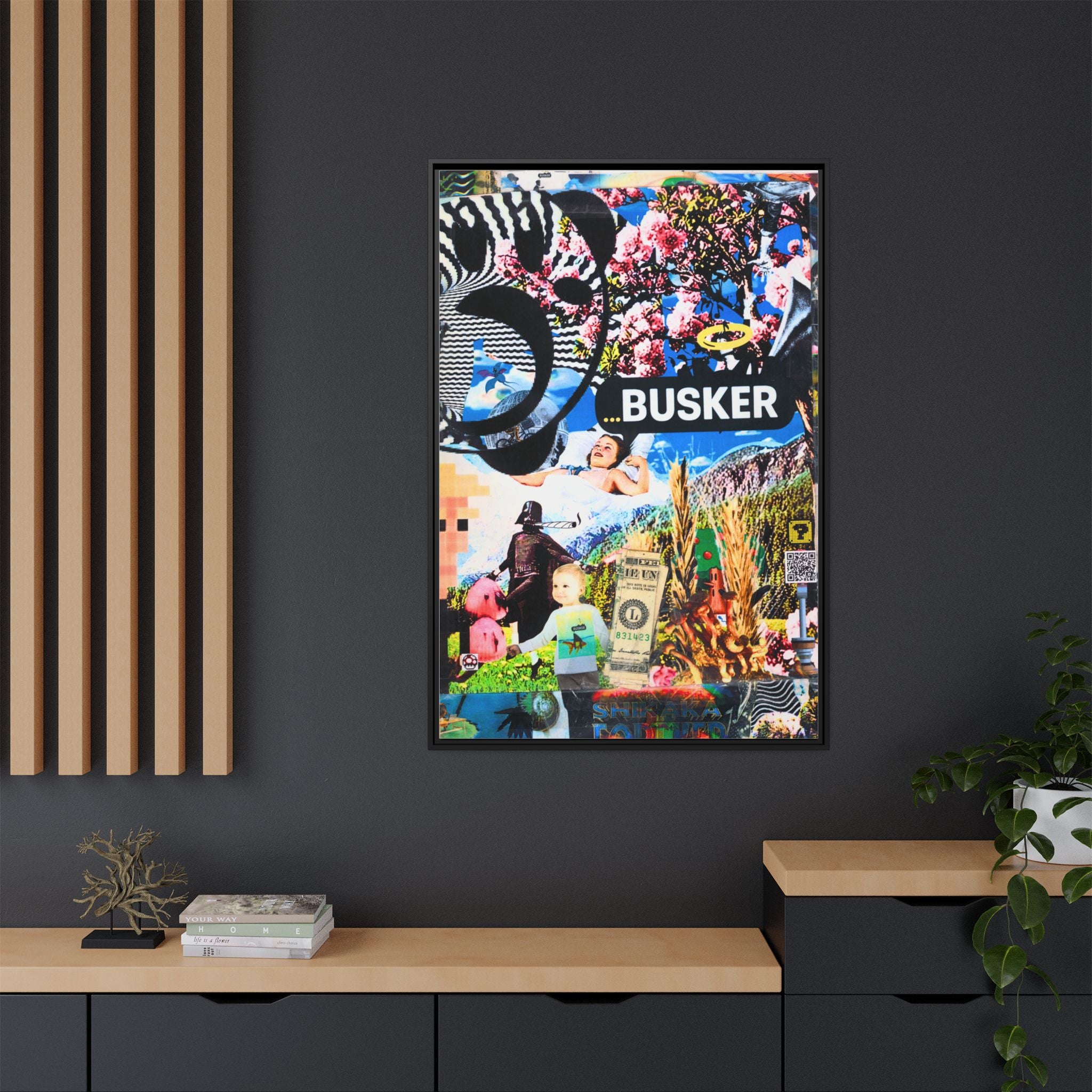 Busker Collage Matte Canvas Print — Framed Multi‑Color Wall Art