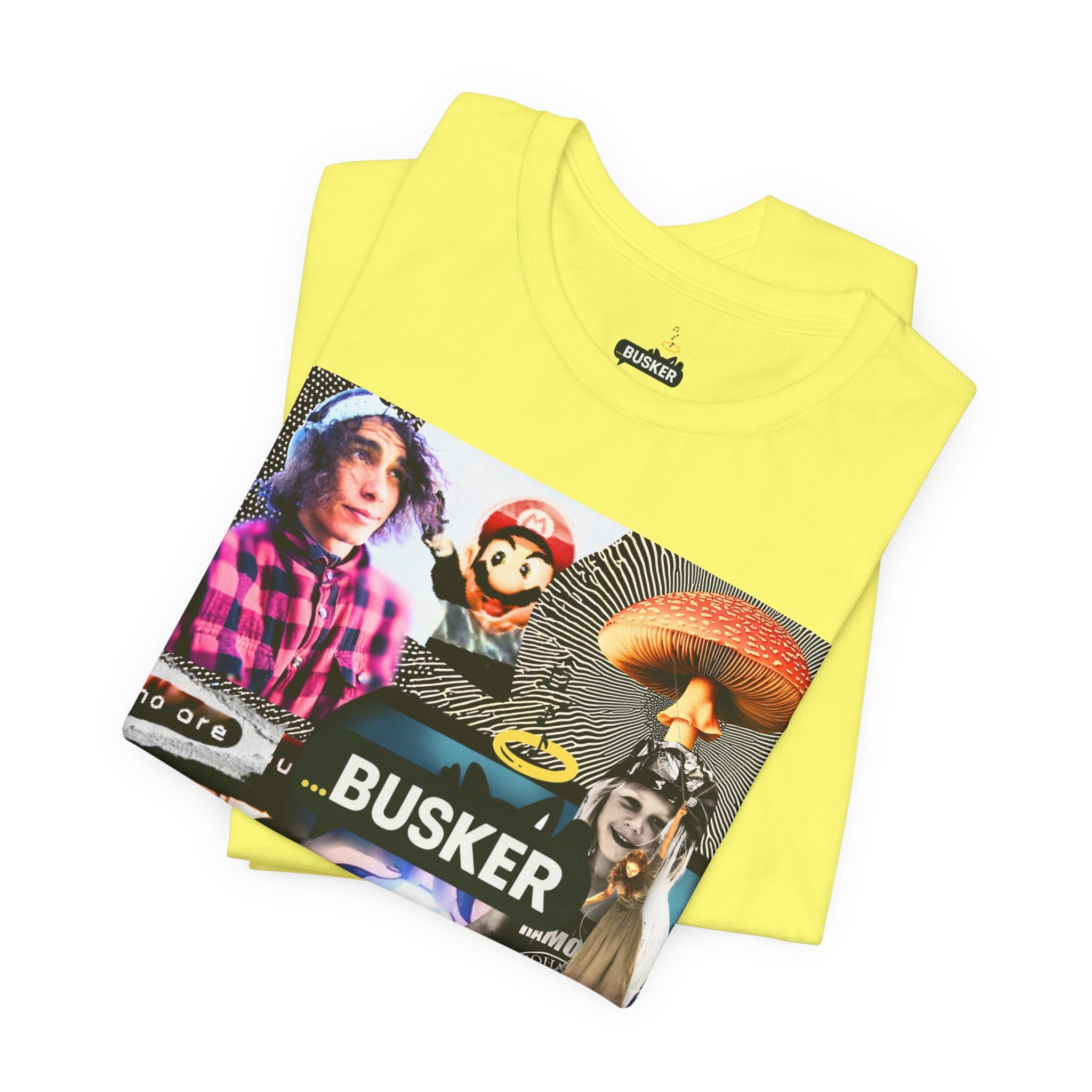Busker Vibe Unisex Tee - Music & Art Collage Design