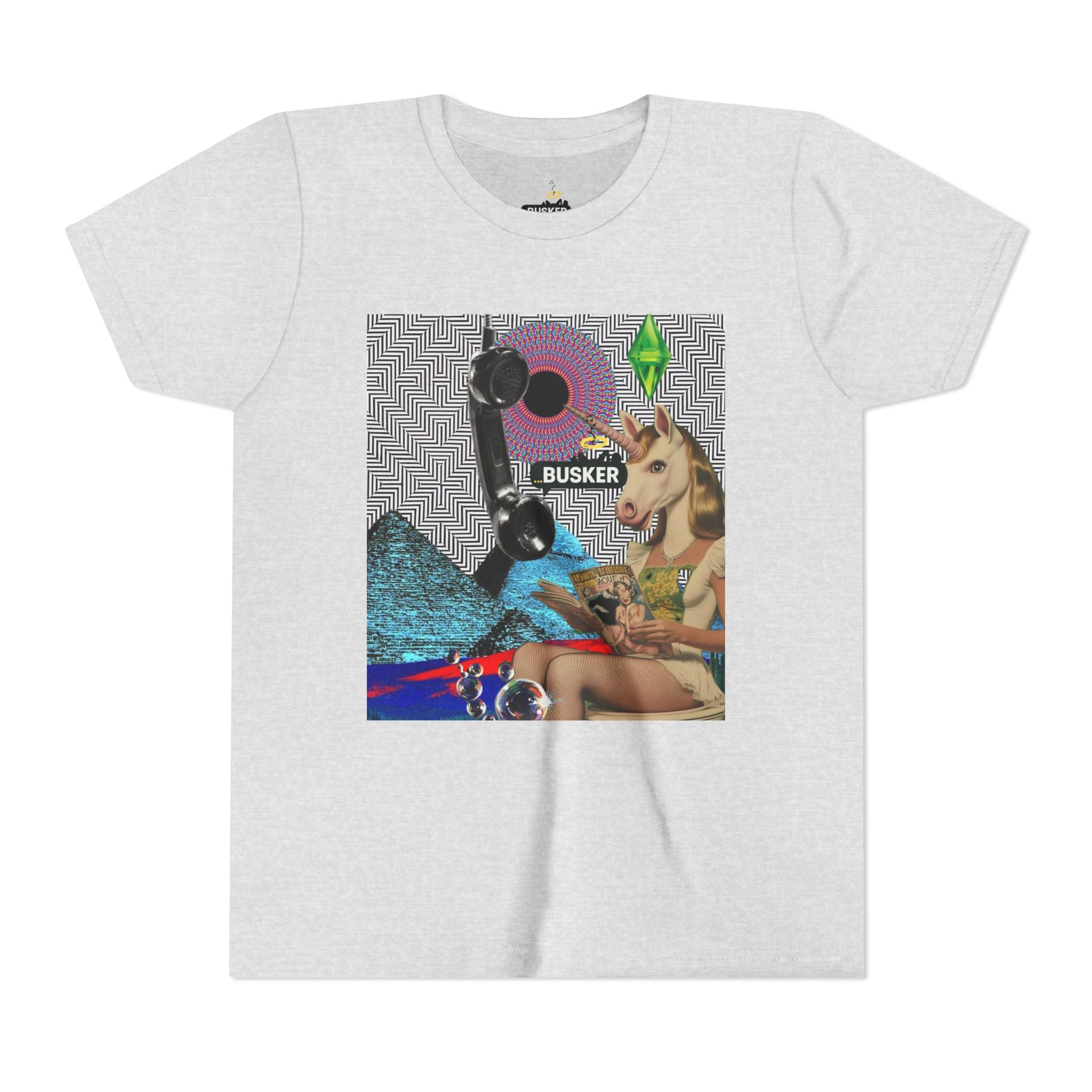 Youth Graphic Tee with Fun 'Busker' Design, Cool Summer Shirt, Gifts for Kids, Festival Attire, Trendy Youthwear