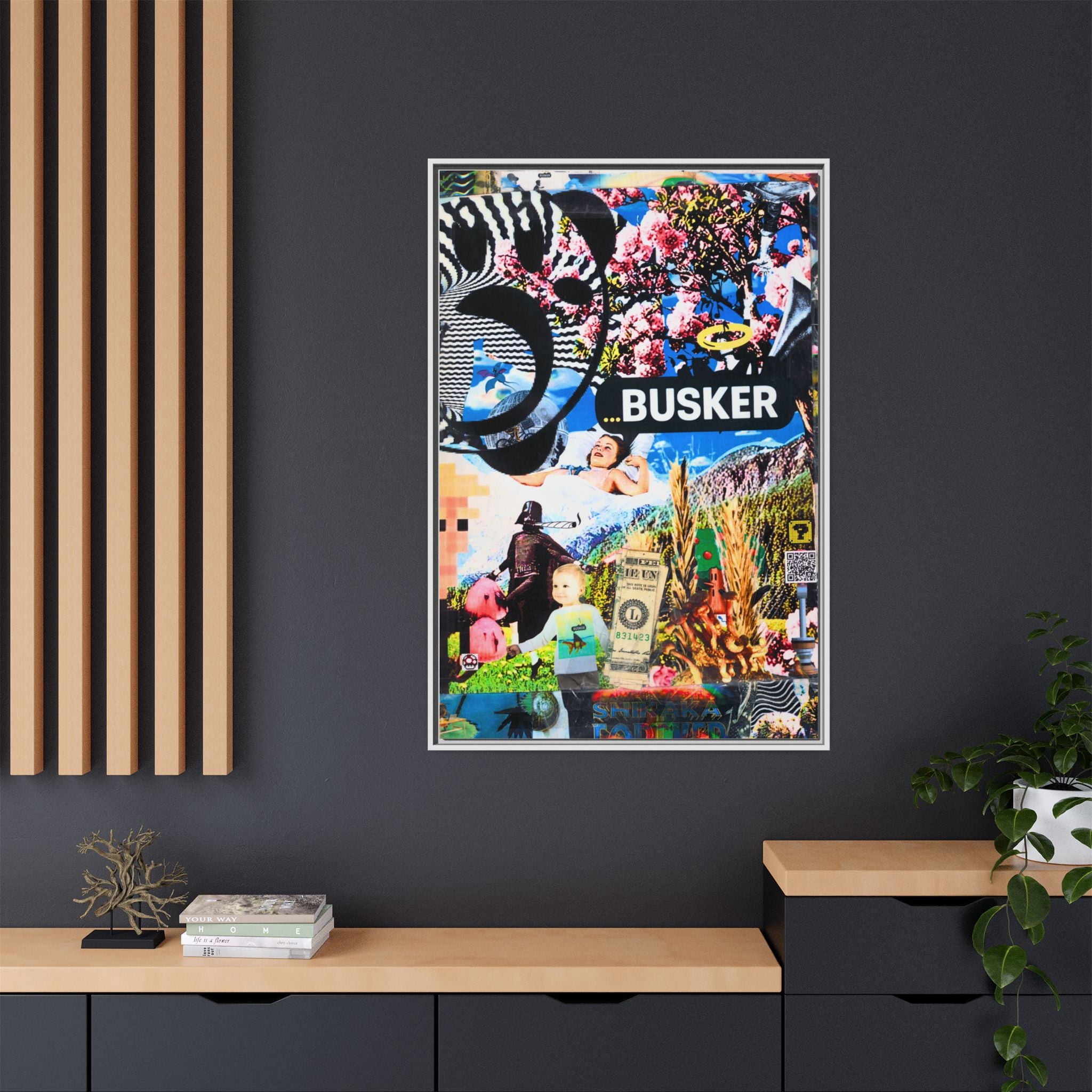 Busker Collage Matte Canvas Print — Framed Multi‑Color Wall Art