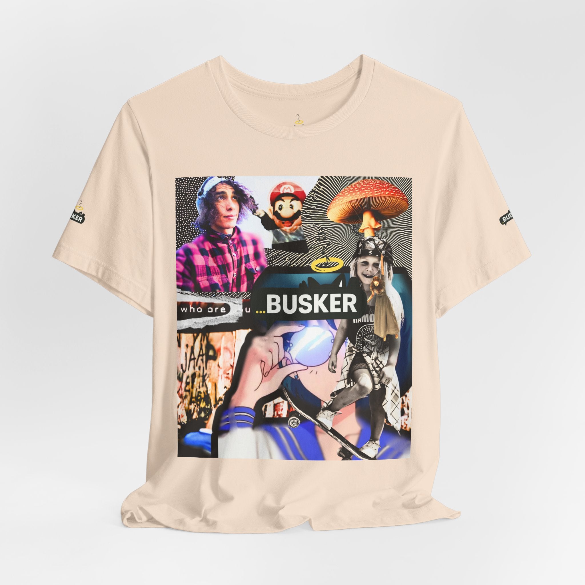 Busker Vibe Unisex Tee - Music & Art Collage Design
