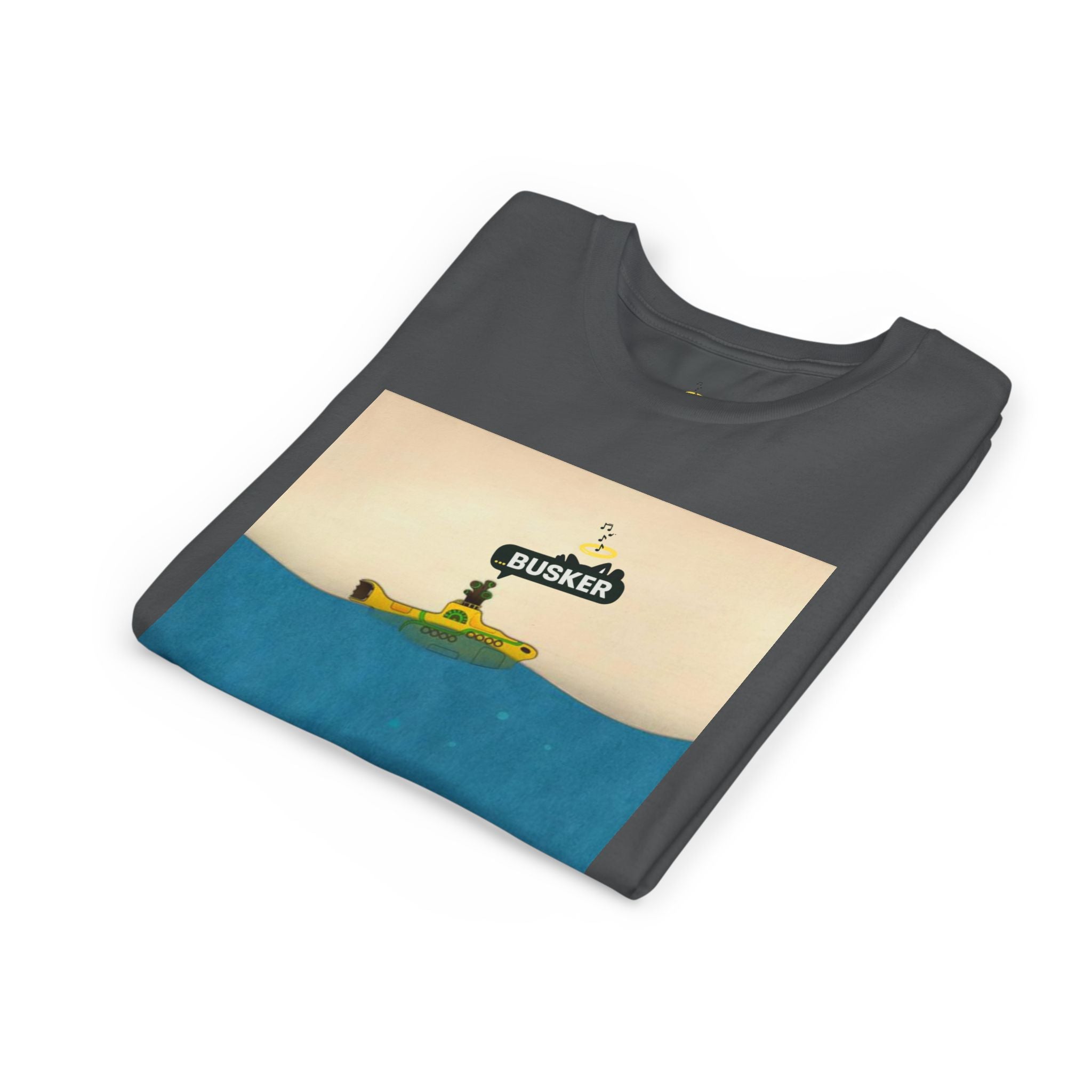 Whimsical Youth Tee with 'Busker' Design, Fun Gift, Summer Style, Music Lovers, Kid's Fashion, Creative Apparel