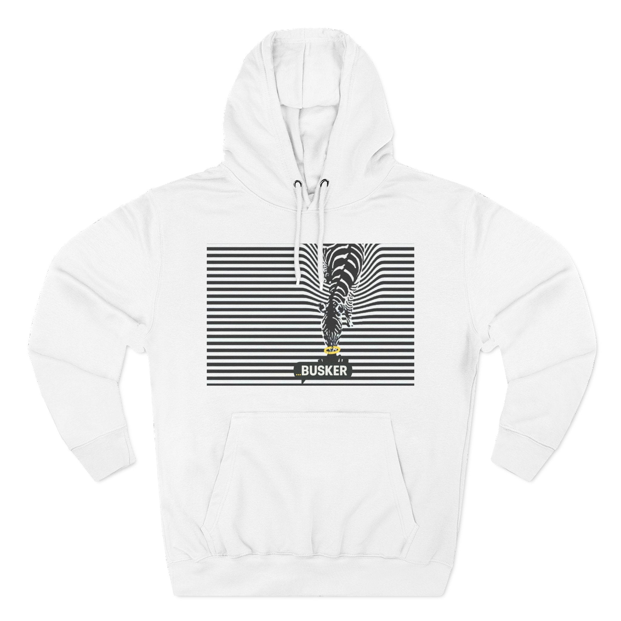 Busker Three-Panel Fleece Hoodie, Striped Design, Unisex Fashion Hoodie, Cozy Gift for Music Lovers, Street Performer Style