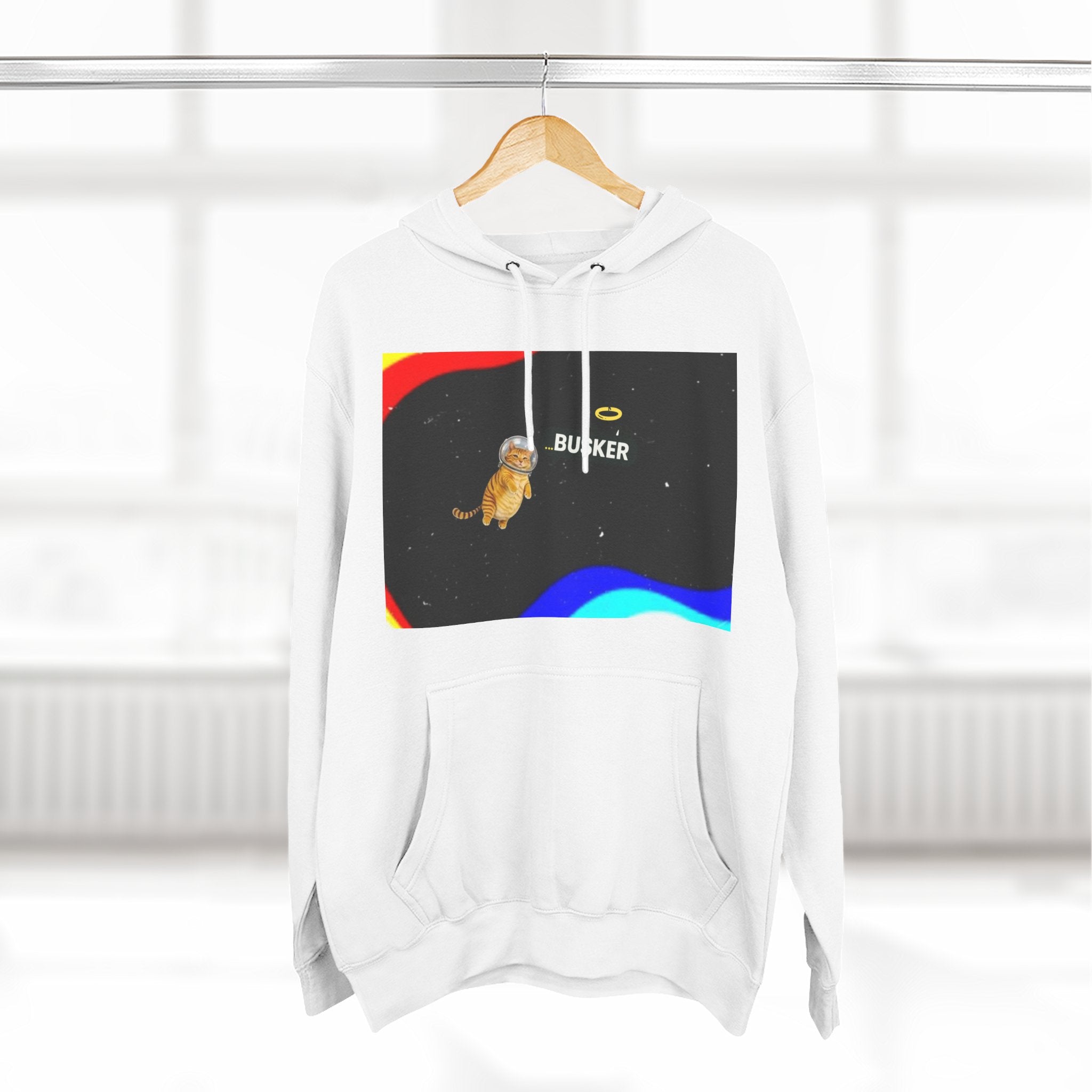 Colorful Space Cat Fleece Hoodie, Cozy, Unique, Gift for Cat Lovers, Birthday, Casual Wear, Fun Design