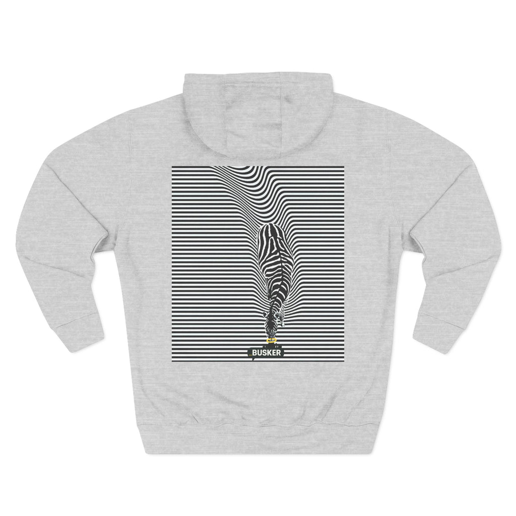 Busker Three-Panel Fleece Hoodie, Striped Design, Unisex Fashion Hoodie, Cozy Gift for Music Lovers, Street Performer Style