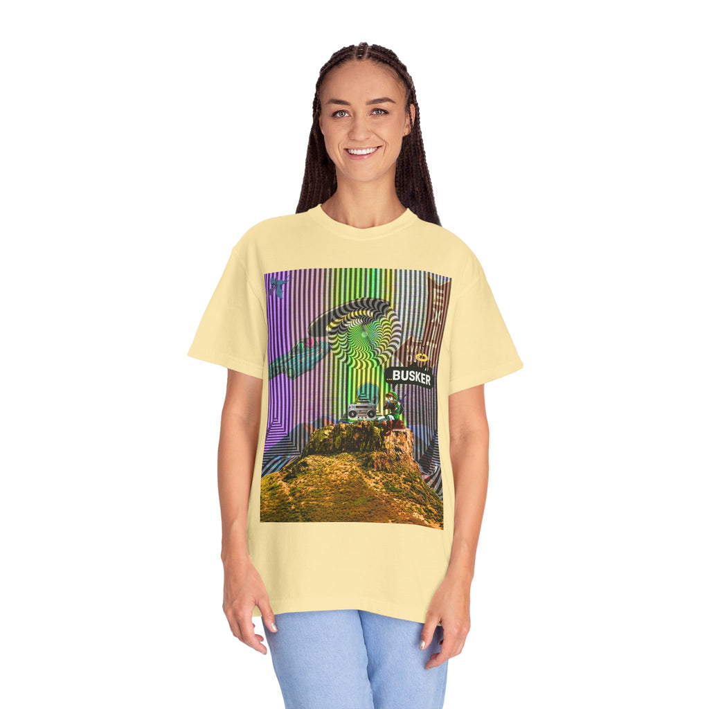 Psychedelic Busker T-Shirt, Unisex Graphic Tee, Music Lover Gift, Festival Wear, Casual Streetwear, Colorful Arttee