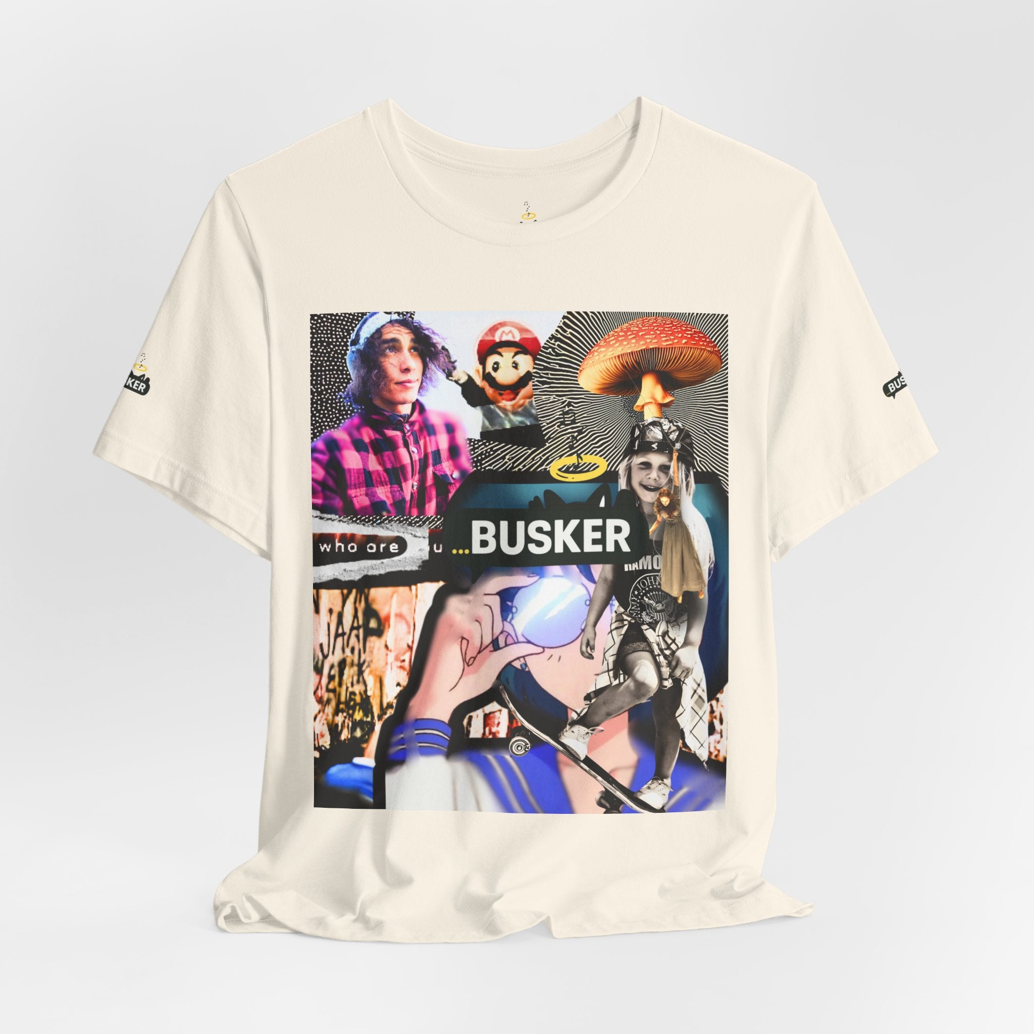 Busker Vibe Unisex Tee - Music & Art Collage Design