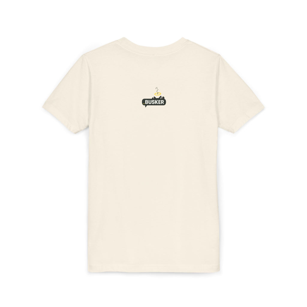 Whimsical Youth Tee with 'Busker' Design, Fun Gift, Summer Style, Music Lovers, Kid's Fashion, Creative Apparel