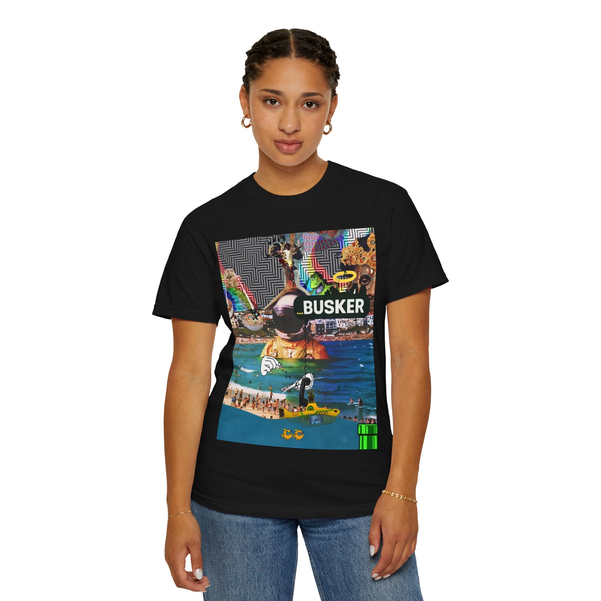 Vibrant Busker T-Shirt, Unisex Graphic Tee, Street Art Inspired Apparel, Casual Wear, Summer Festival Clothing