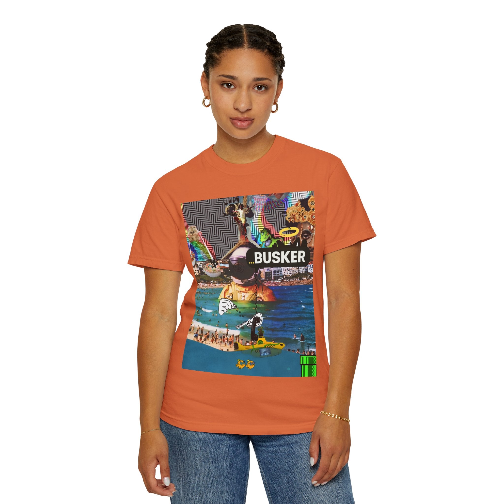 Vibrant Busker T-Shirt, Unisex Graphic Tee, Street Art Inspired Apparel, Casual Wear, Summer Festival Clothing