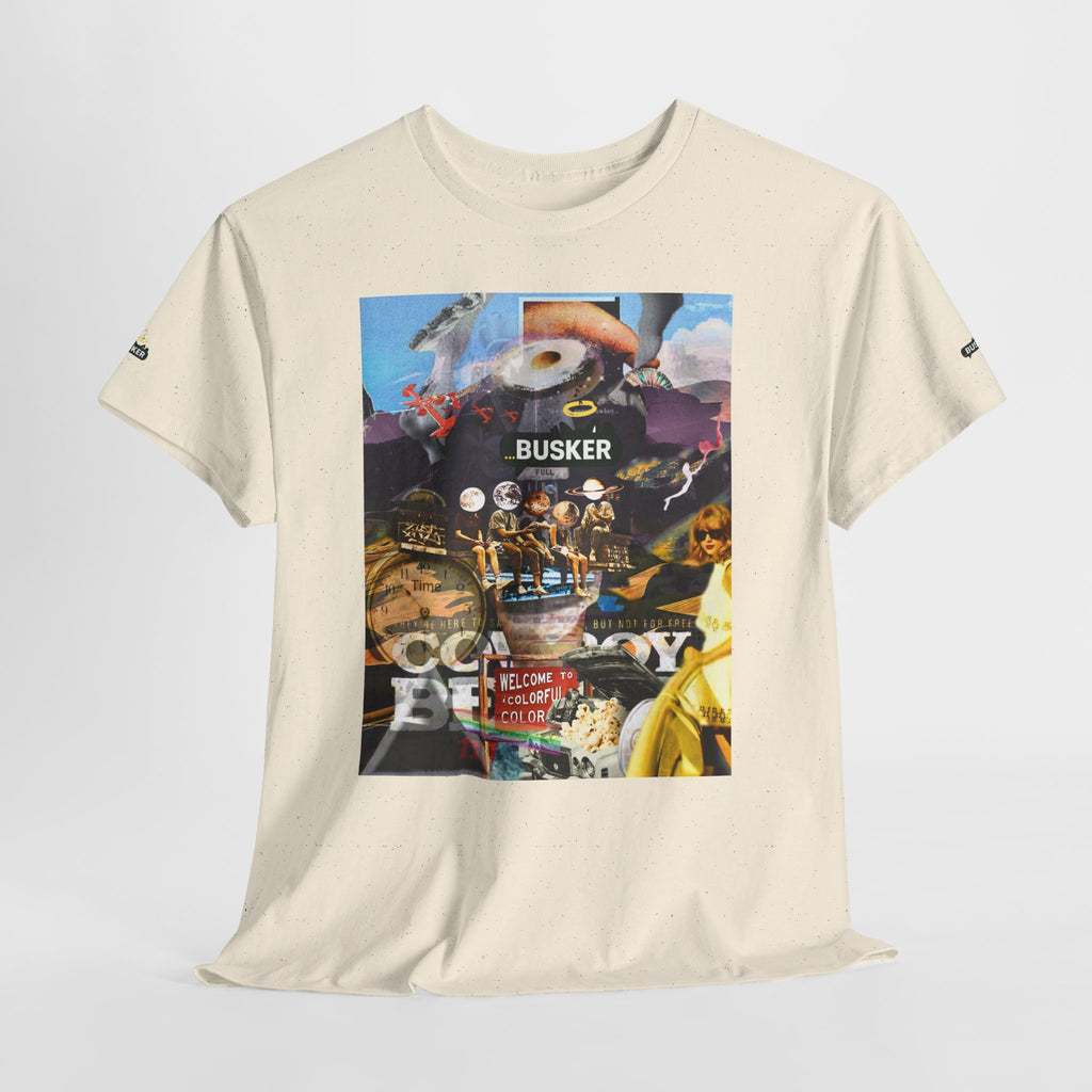 Busker Collage Graphic Tee — Vintage Music Poster Streetwear
