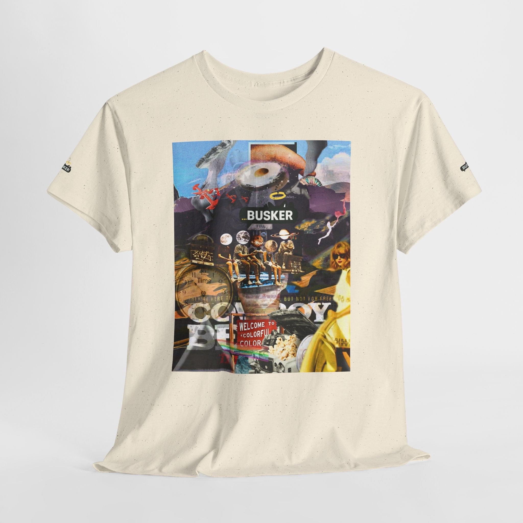 Busker Collage Graphic Tee — Vintage Music Poster Streetwear