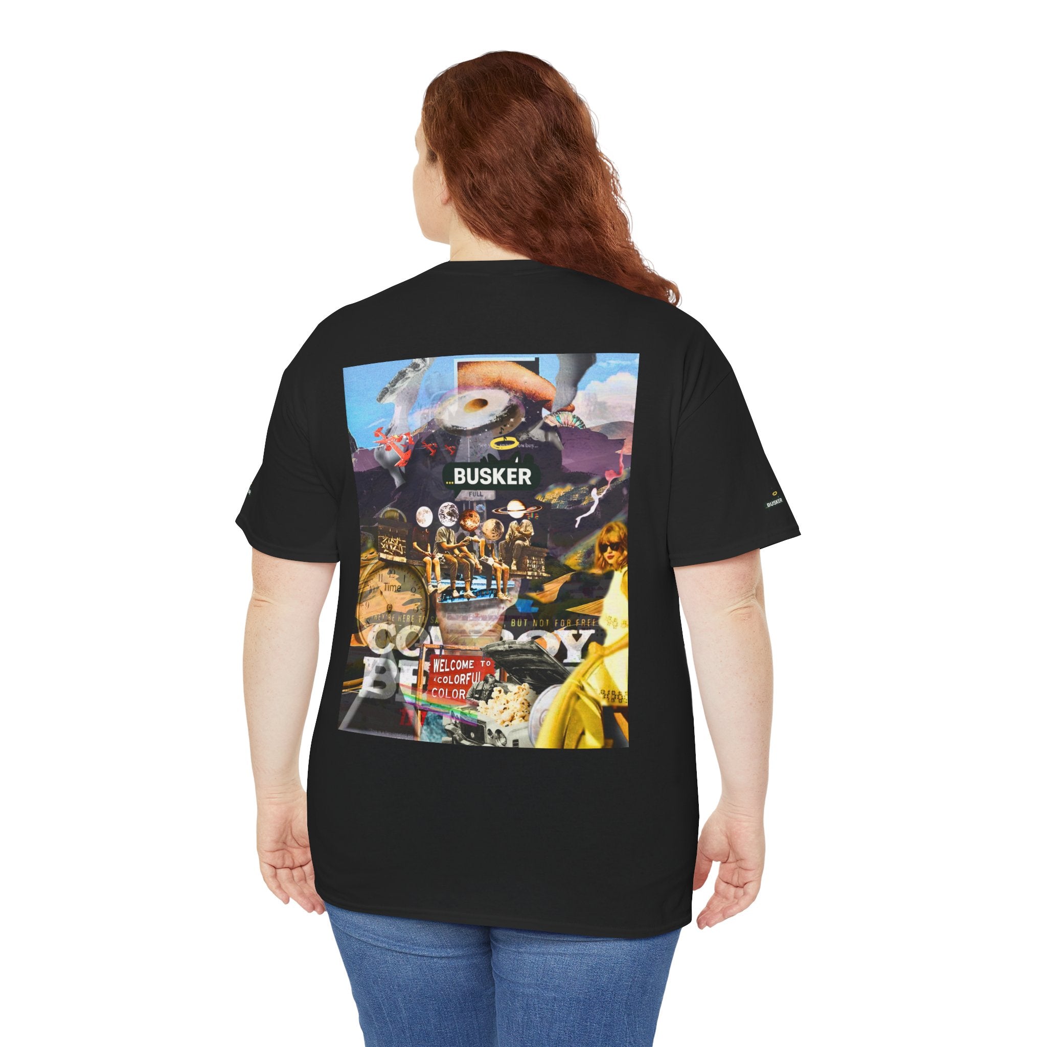 Busker Collage Graphic Tee — Vintage Music Poster Streetwear