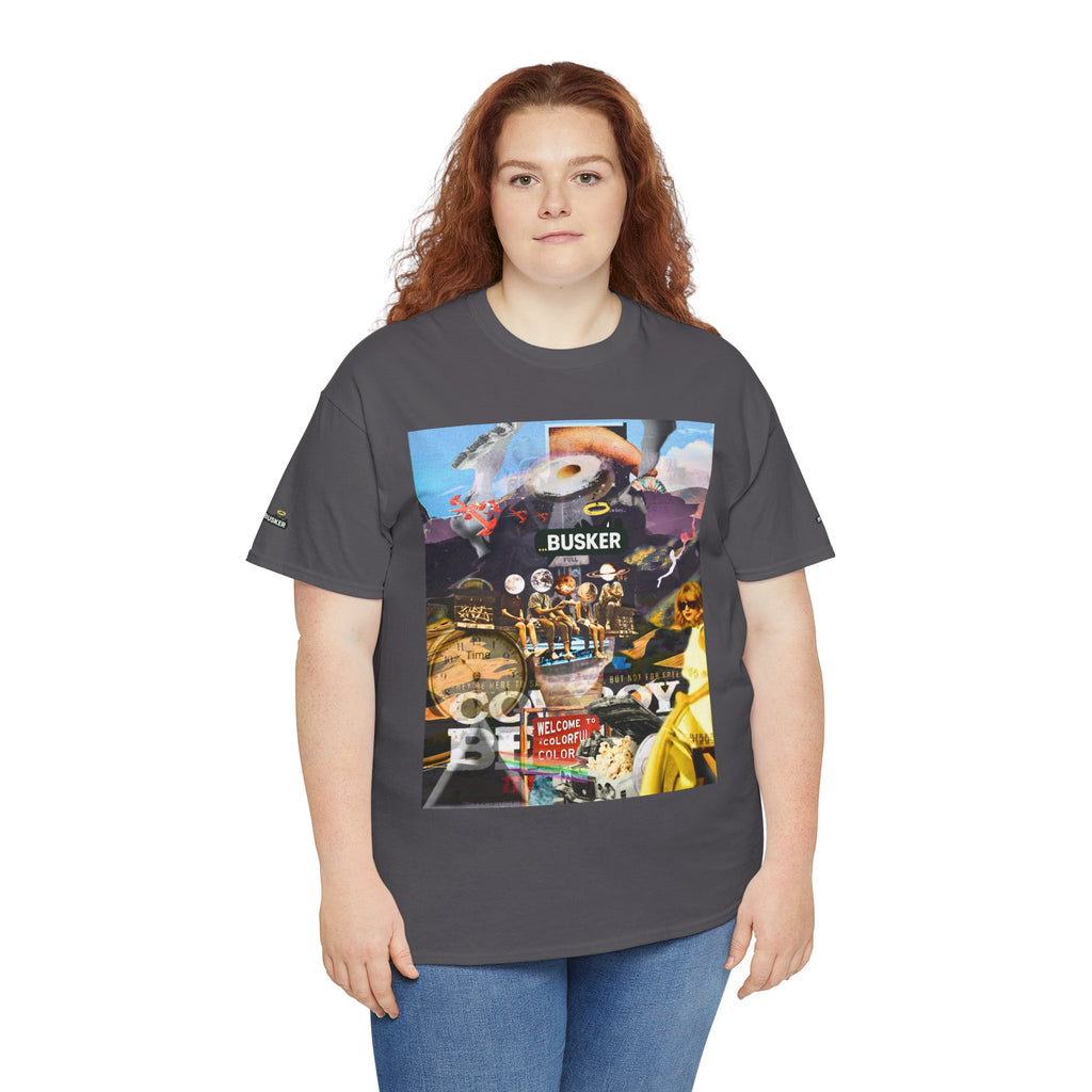 Busker Collage Graphic Tee — Vintage Music Poster Streetwear