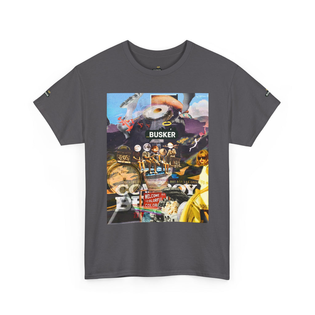 Busker Collage Graphic Tee — Vintage Music Poster Streetwear