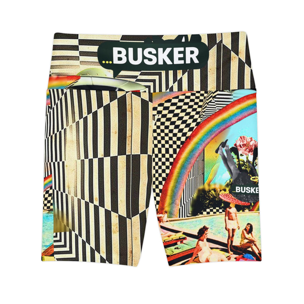 Vibrant Women's Workout Shorts - AOP with Retro Poolside Design