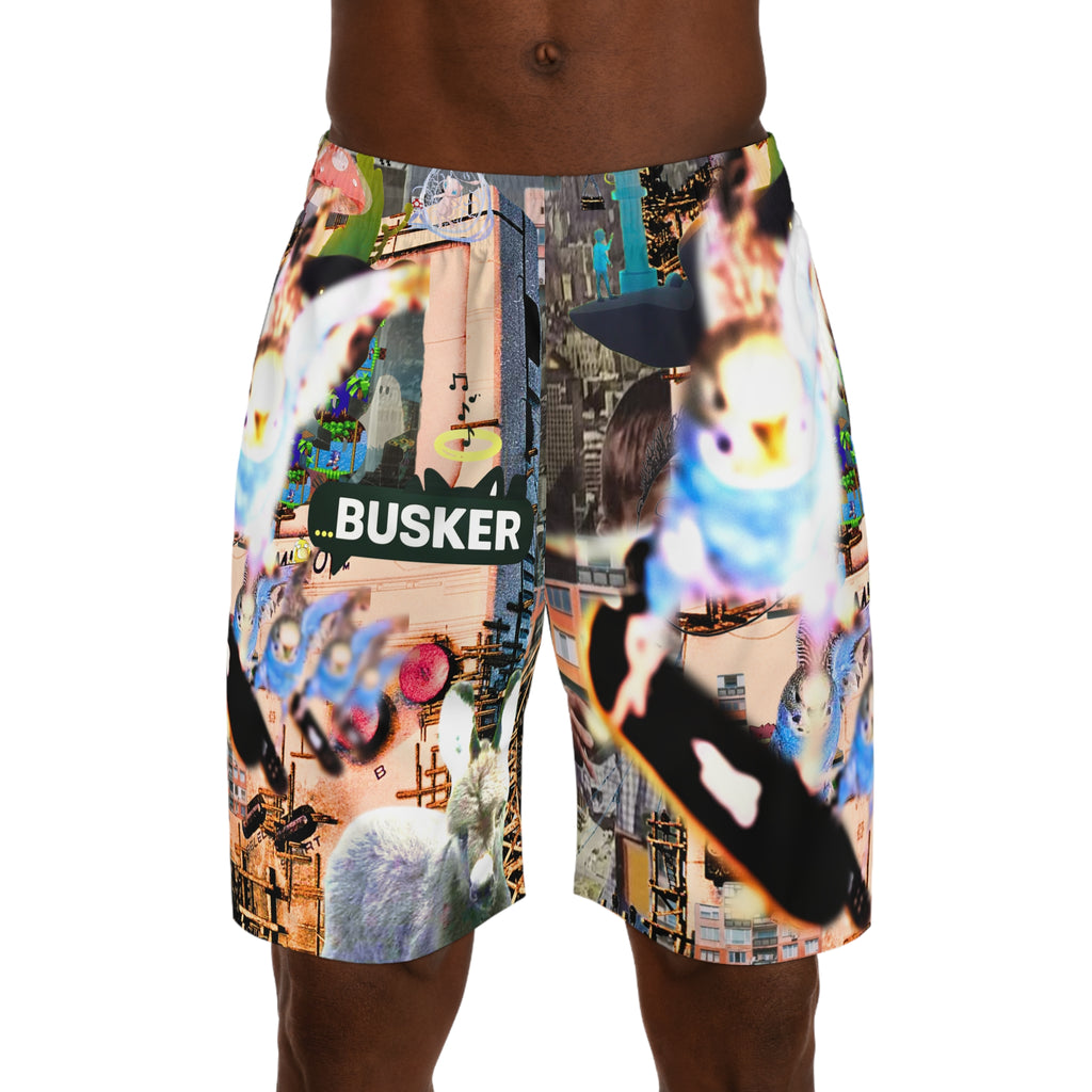 Men's Graphic Jogger Shorts - Vibrant Street Art Design