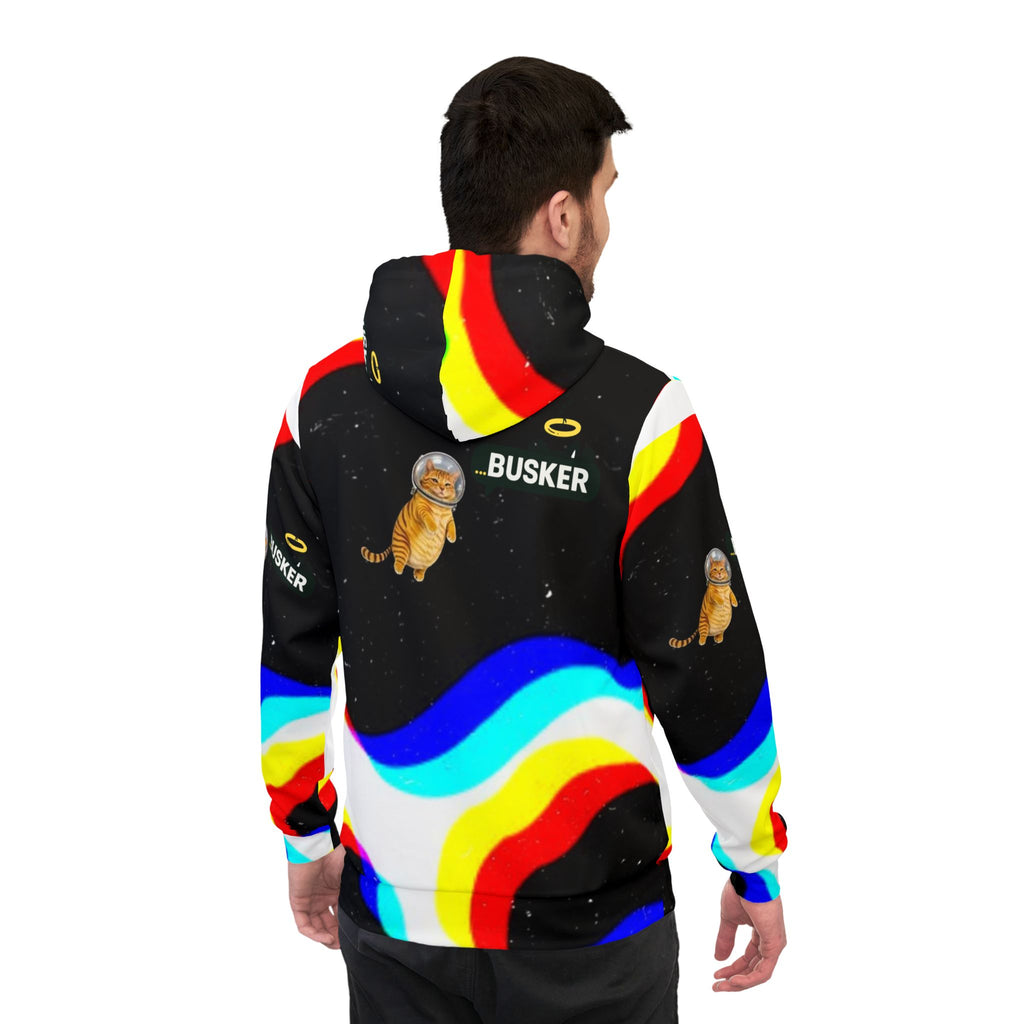Colorful Space Cat Hoodie, Trendy Athletic Hoodie, Fun Streetwear, Unique Gift for Cat Lovers, Quirky Casual Wear