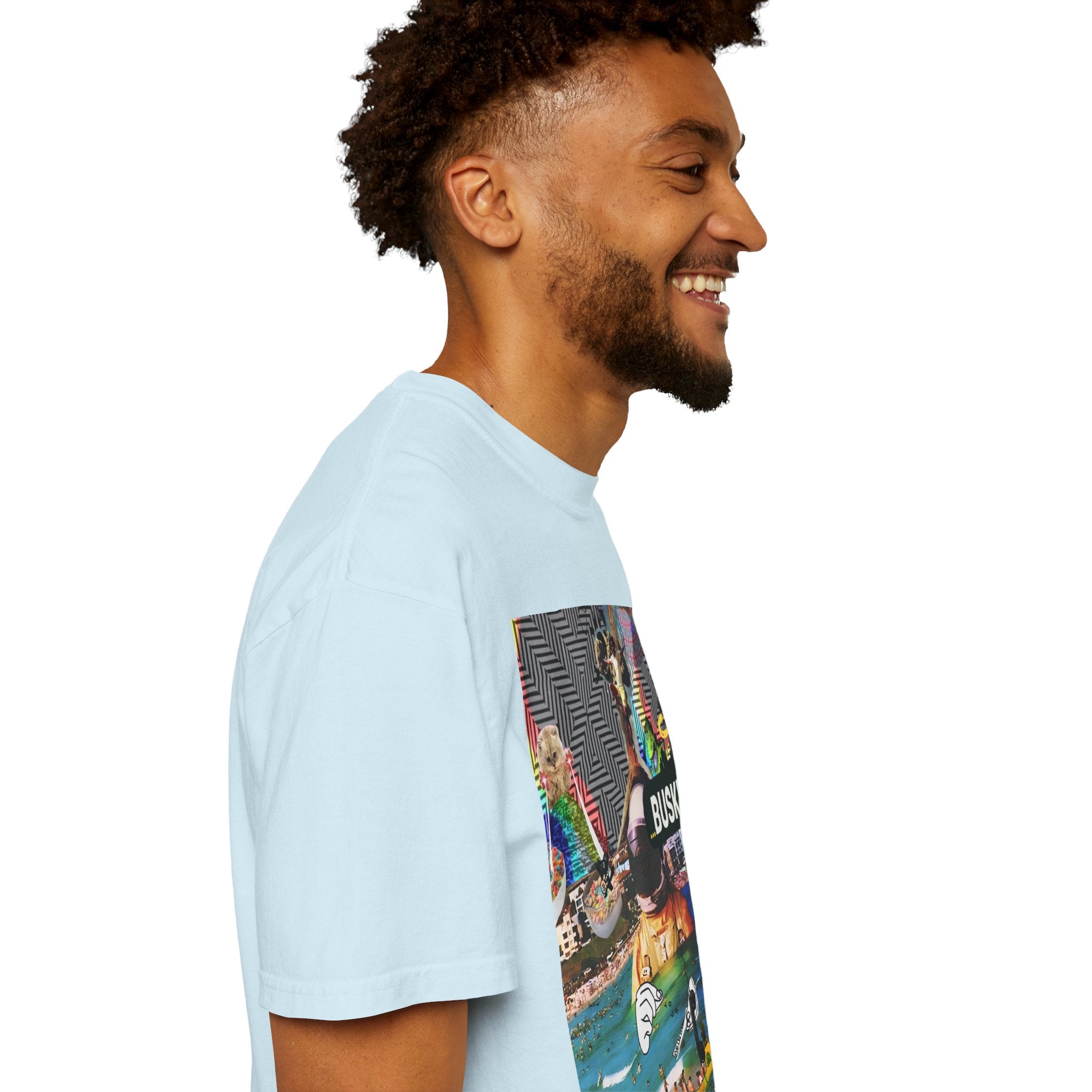 Vibrant Busker T-Shirt, Unisex Graphic Tee, Street Art Inspired Apparel, Casual Wear, Summer Festival Clothing