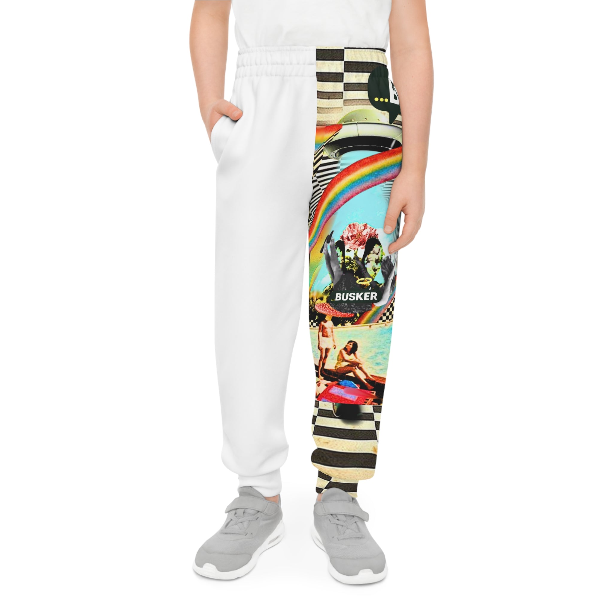 Colorful Youth Joggers with Retro Busker Design