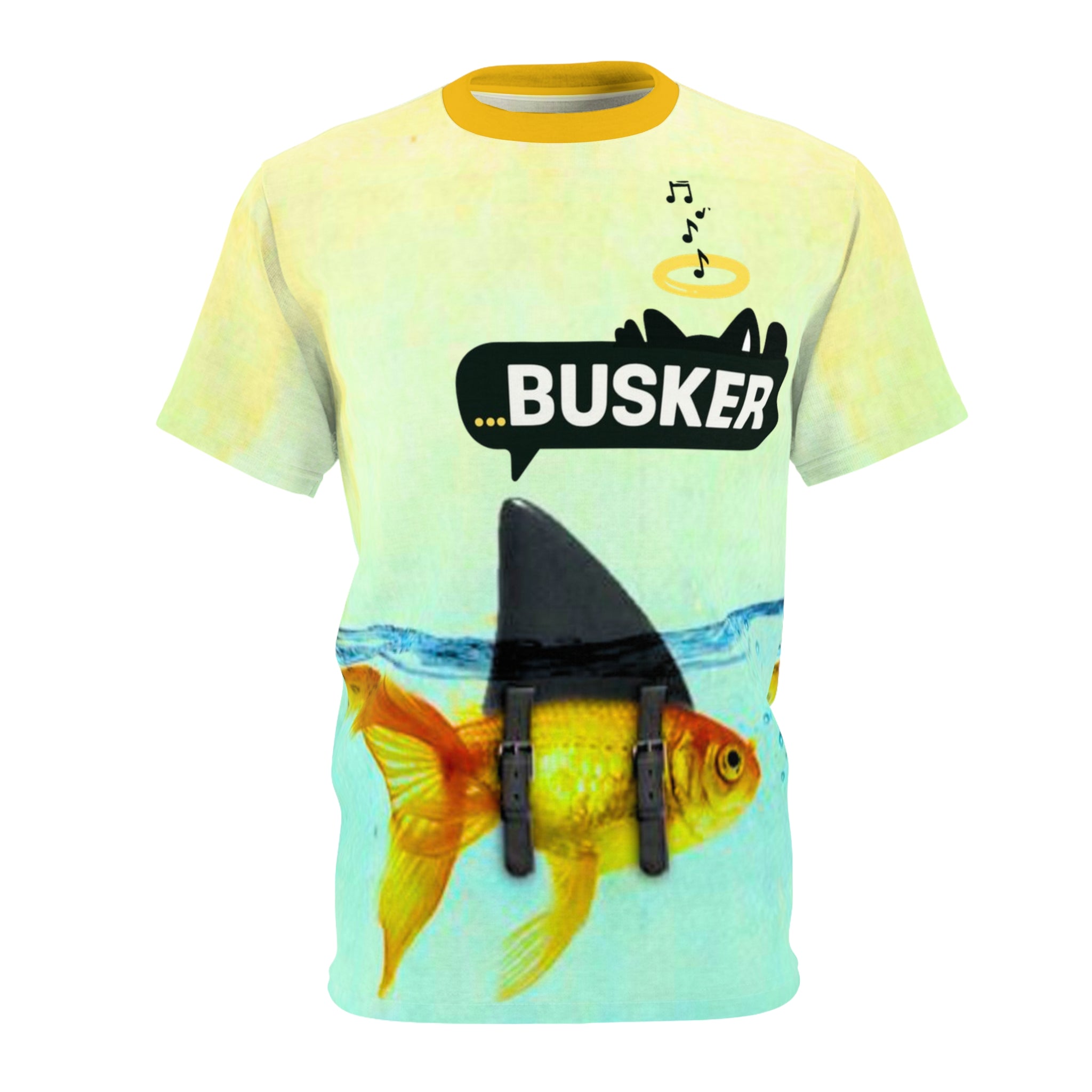 Goldfish Busker Unisex Tee, Fun Graphic T-Shirt, Music Lover Gift, Quirky Ocean Apparel, Summer Vibes Shirt, Unique Beachwear