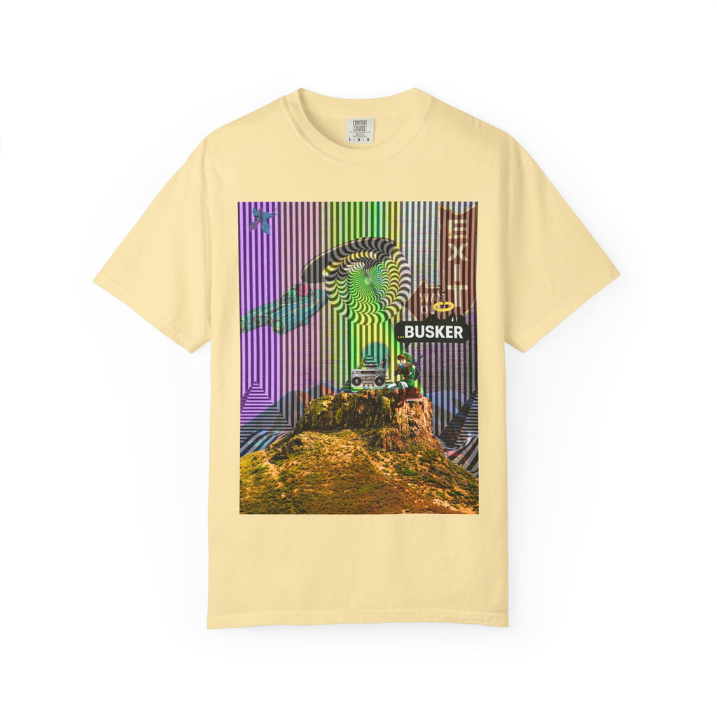 Psychedelic Busker T-Shirt, Unisex Graphic Tee, Music Lover Gift, Festival Wear, Casual Streetwear, Colorful Arttee