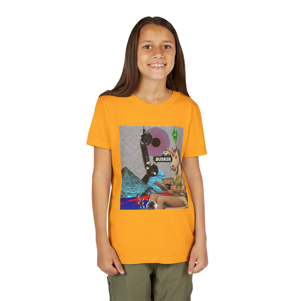 Youth Graphic Tee with Fun 'Busker' Design, Cool Summer Shirt, Gifts for Kids, Festival Attire, Trendy Youthwear