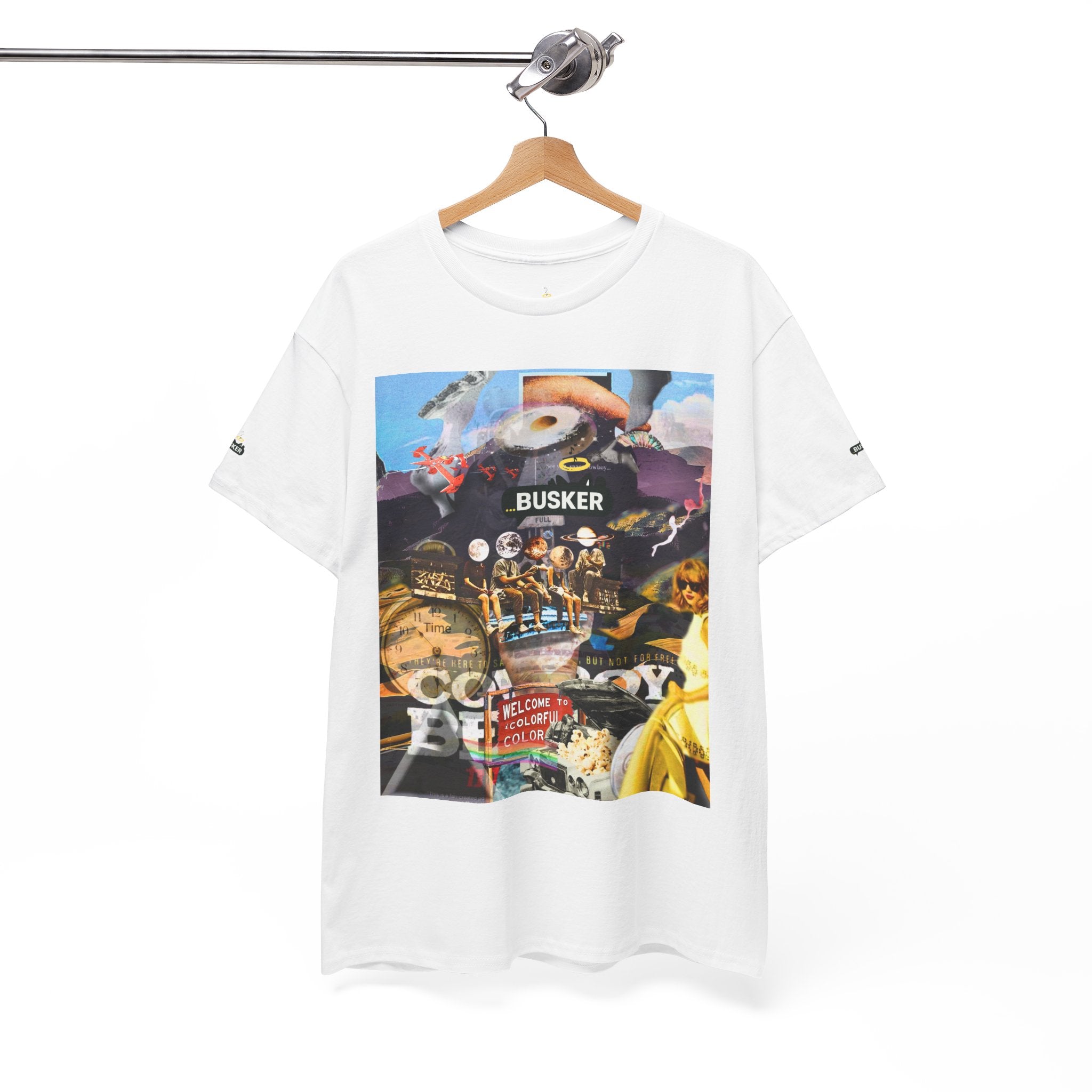 Busker Collage Graphic Tee — Vintage Music Poster Streetwear