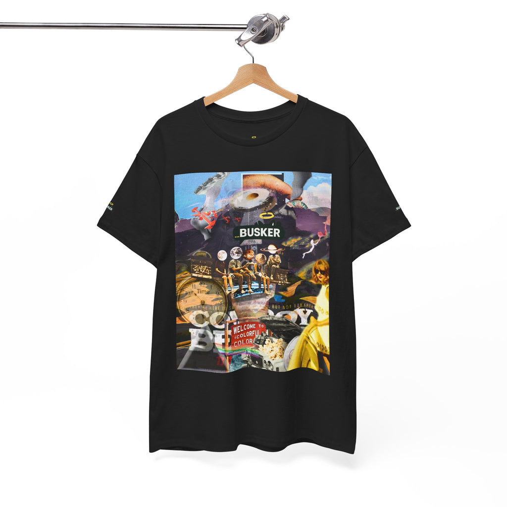 Busker Collage Graphic Tee — Vintage Music Poster Streetwear