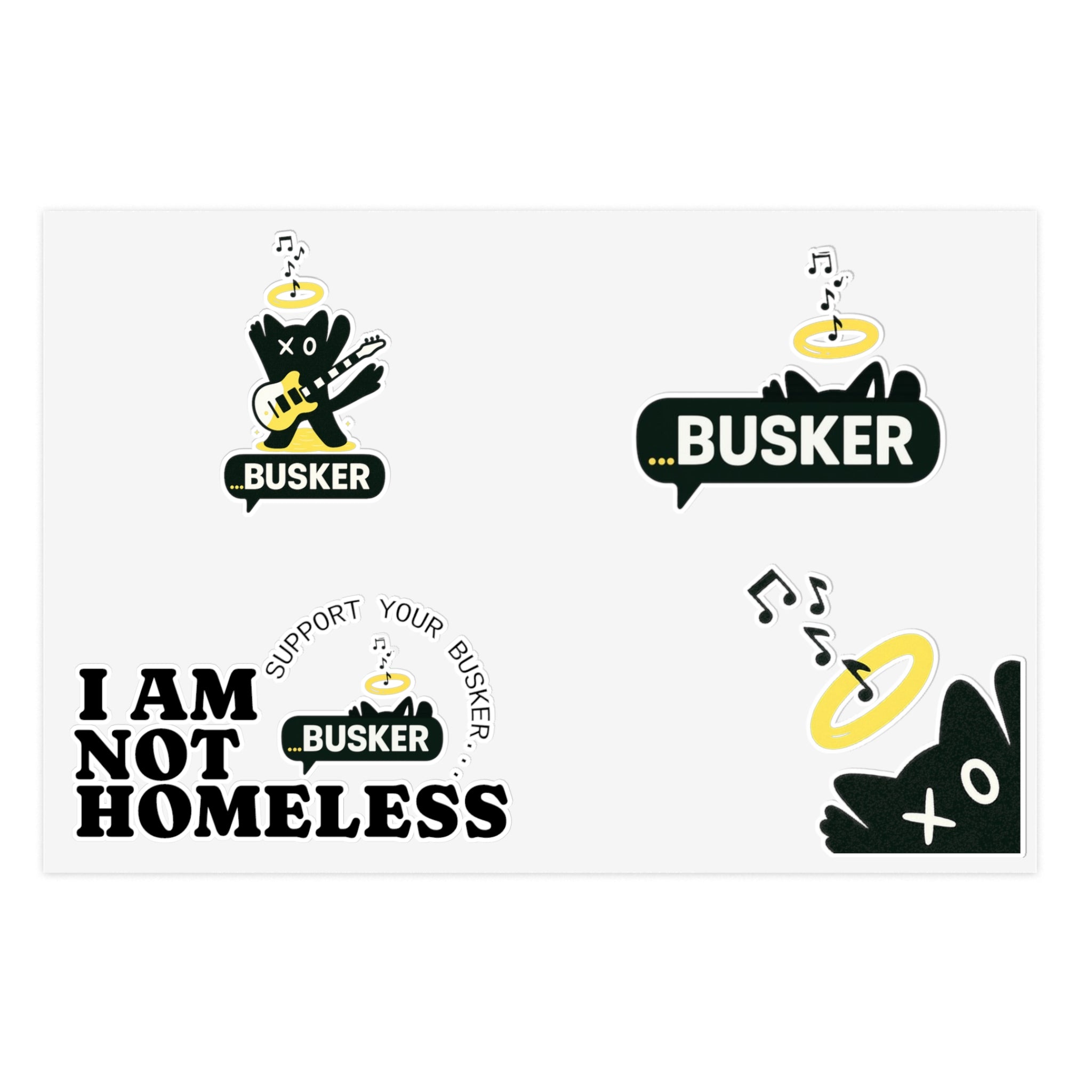 Support Your Busker Sticker Sheets | Unique Musician Art, Vinyl Decals, Cute Gift for Music Lovers, Home Decor, Festival Accessories