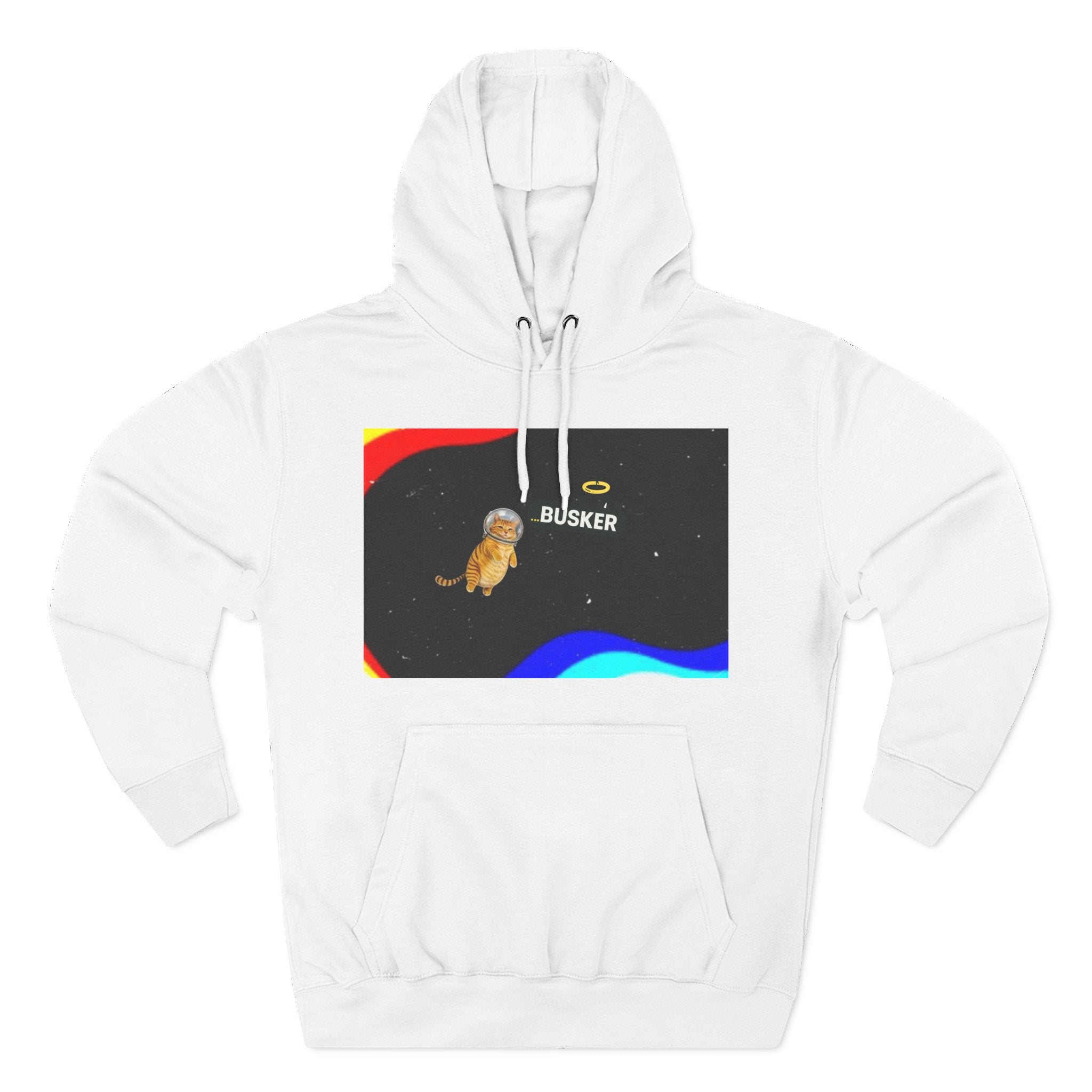 Colorful Space Cat Fleece Hoodie, Cozy, Unique, Gift for Cat Lovers, Birthday, Casual Wear, Fun Design