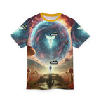 Cosmic Adventure Unisex Tee, Fantasy T-Shirt, Artistic AOP Shirt, Gift for Dreamers, Unique Casual Wear, Festival Clothing